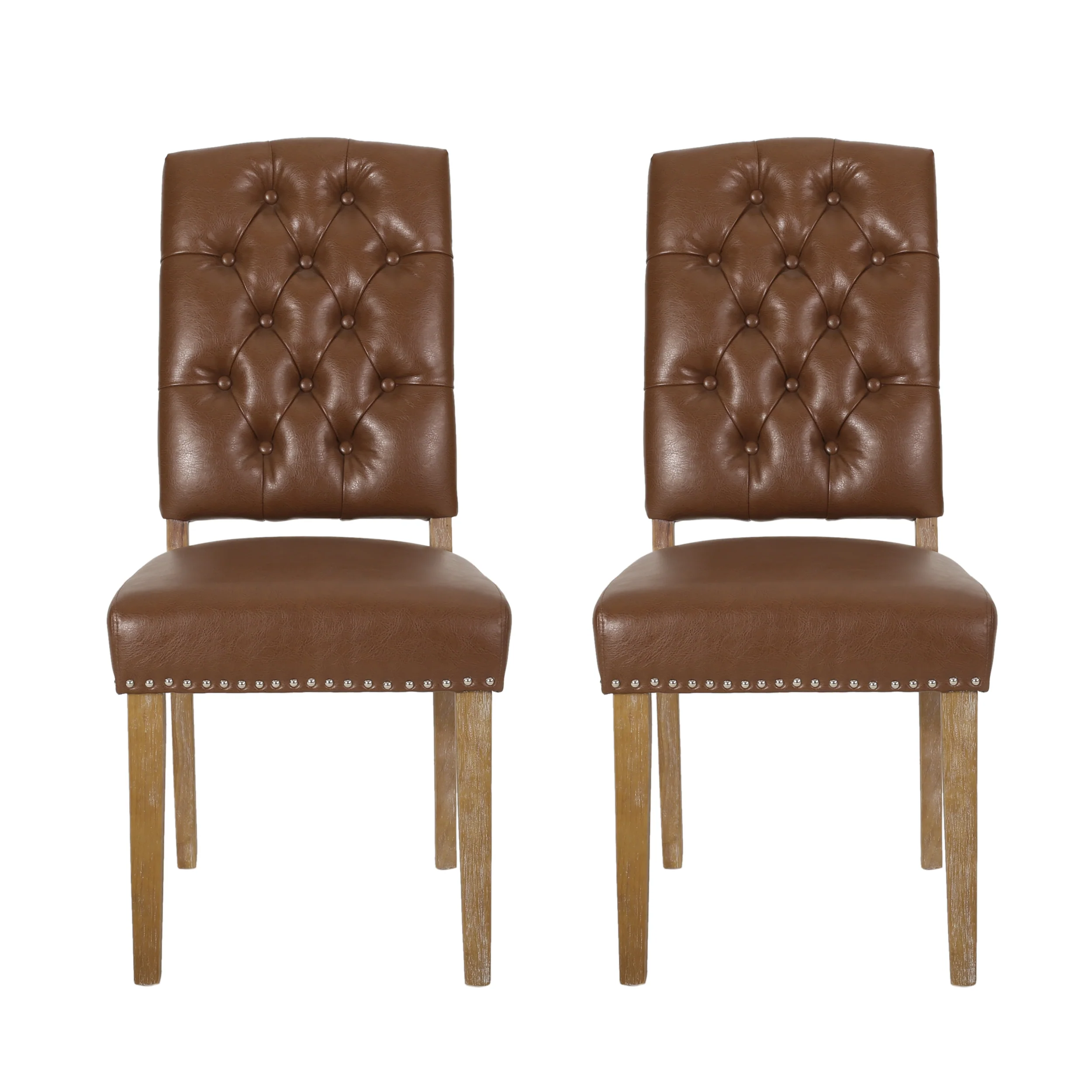 Frances Contemporary Faux Leather Tufted Dining Chairs with Nailhead Trim, Set of 2 - furnishings