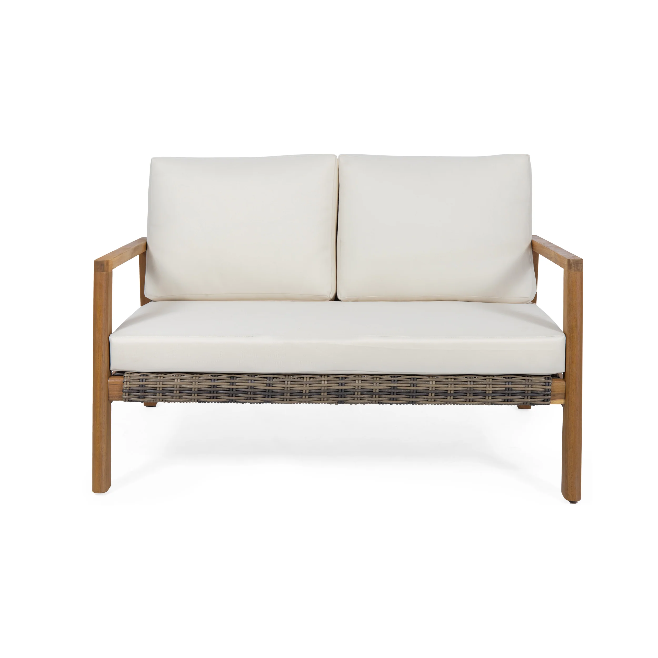 Kedan Outdoor Acacia Wood Loveseat with Wicker Accents - furnishings