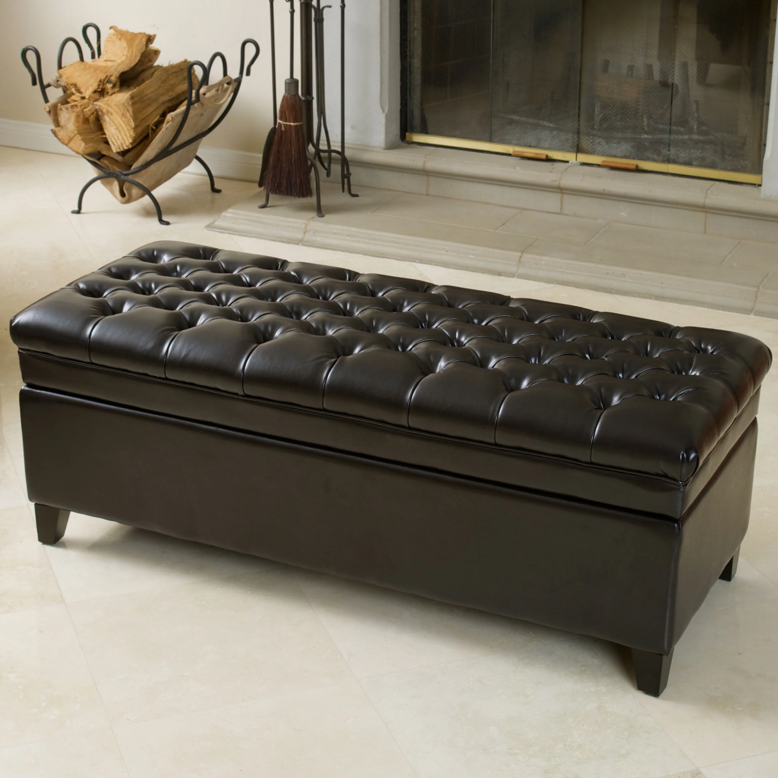 Barton Tufted Espresso Leather Storage Ottoman - furnishings