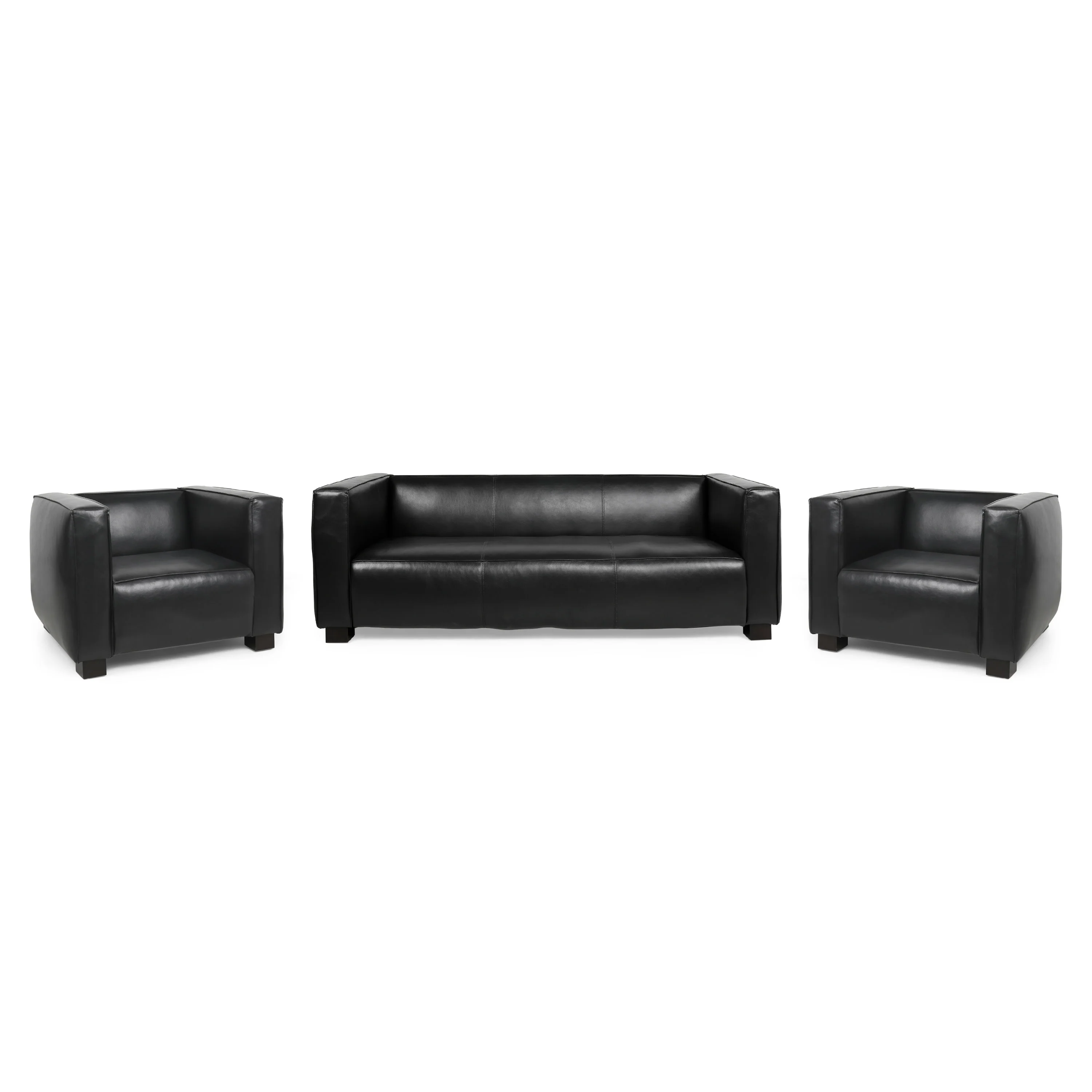 Minkler Contemporary Faux Leather 3 Piece Living Room Sofa Set - furnishings