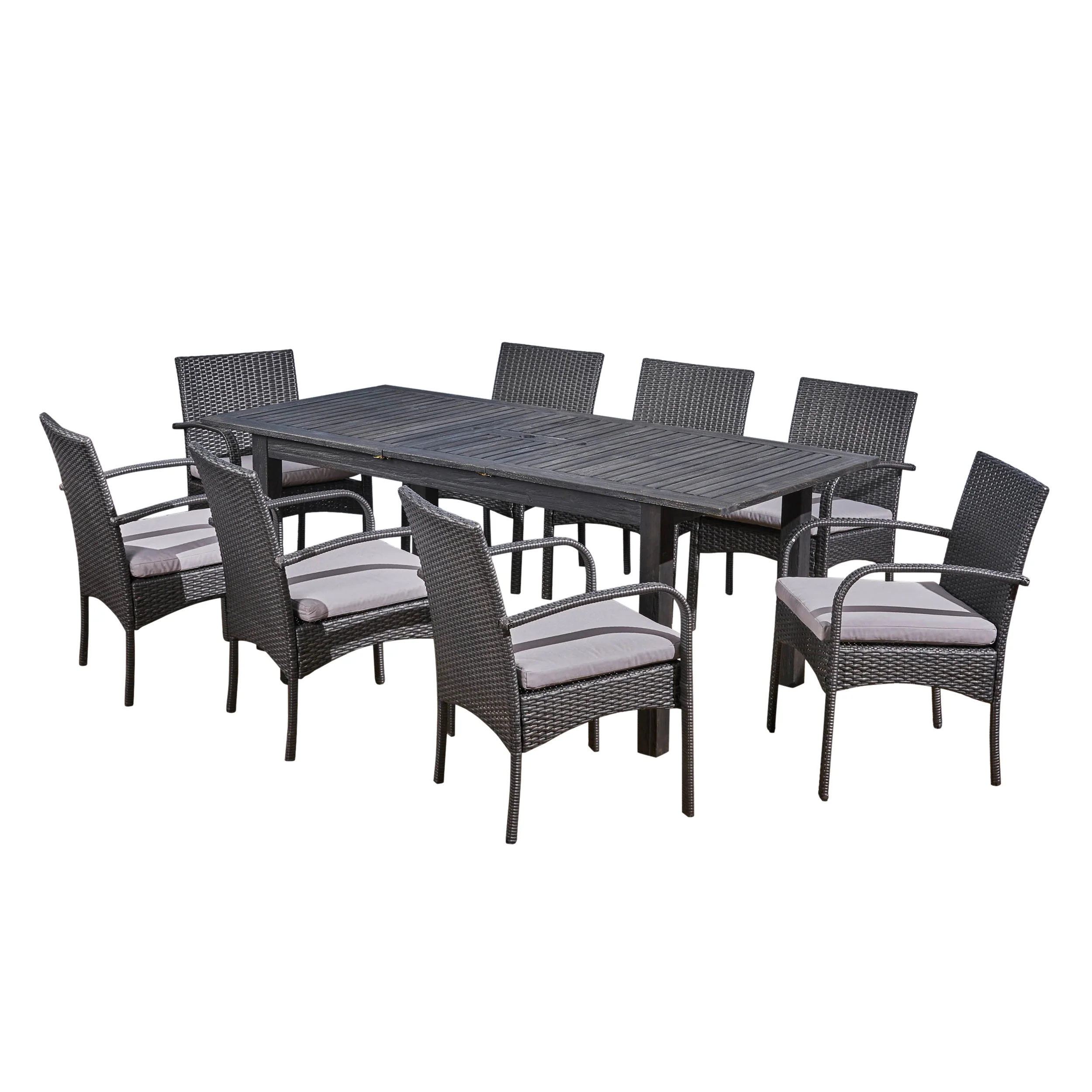 Elis Outdoor 9 Piece Wood and Wicker Expandable Dining Set - furnishings