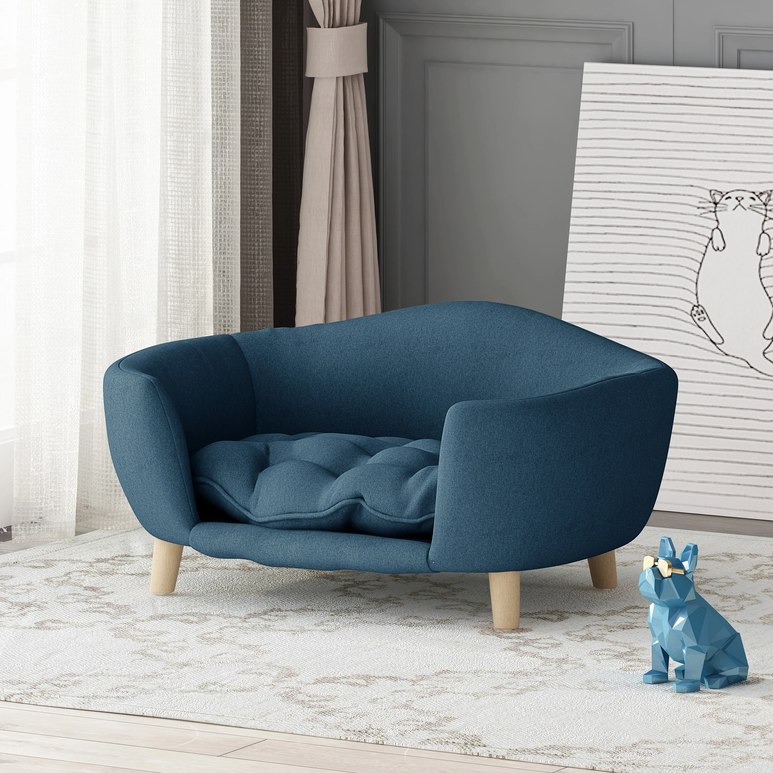 Samuel Mid Century Small Plush Pet Bed - furnishings