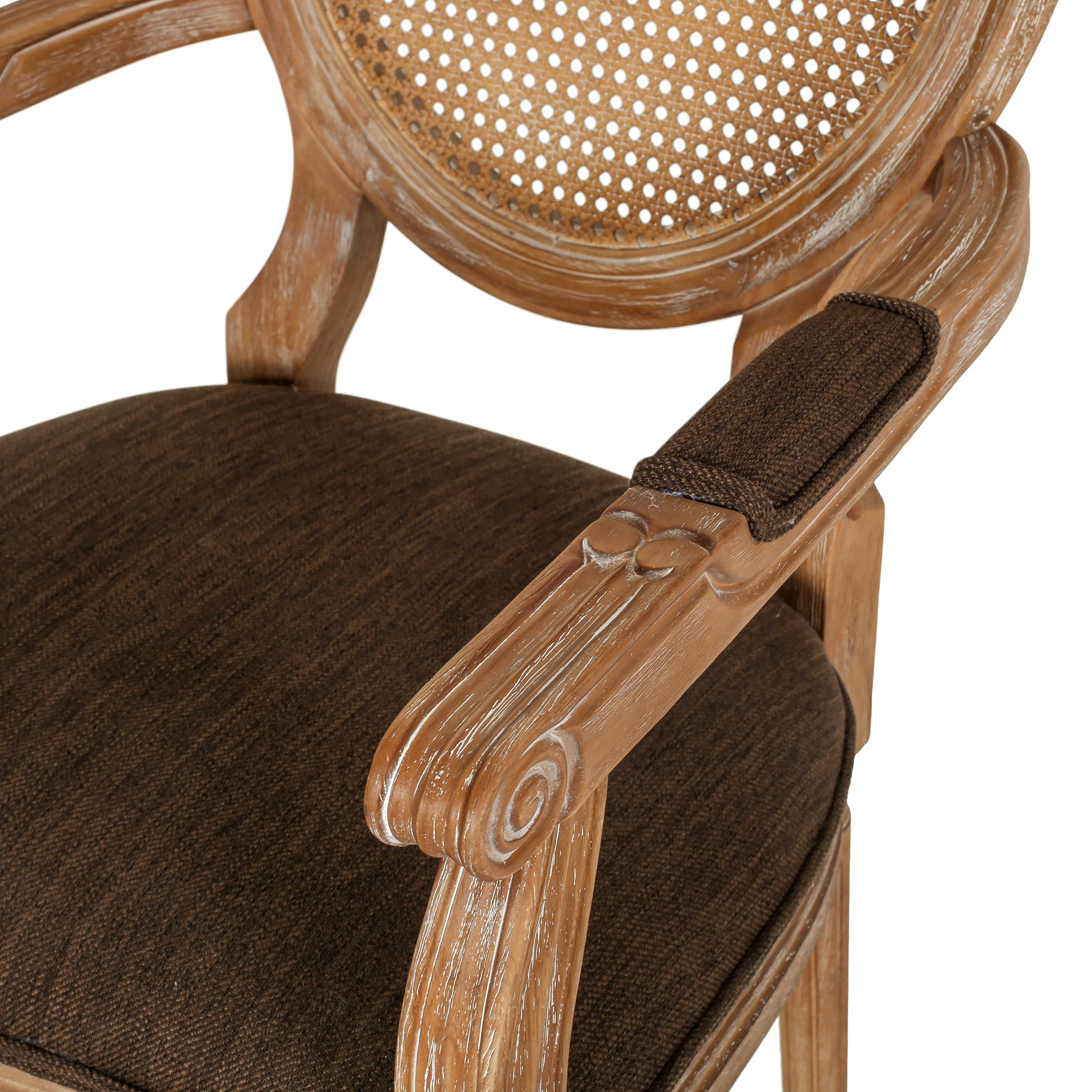 Bryan French Country Fabric Upholstered Wood and Cane 5 Piece Circular Dining Set - furnishings