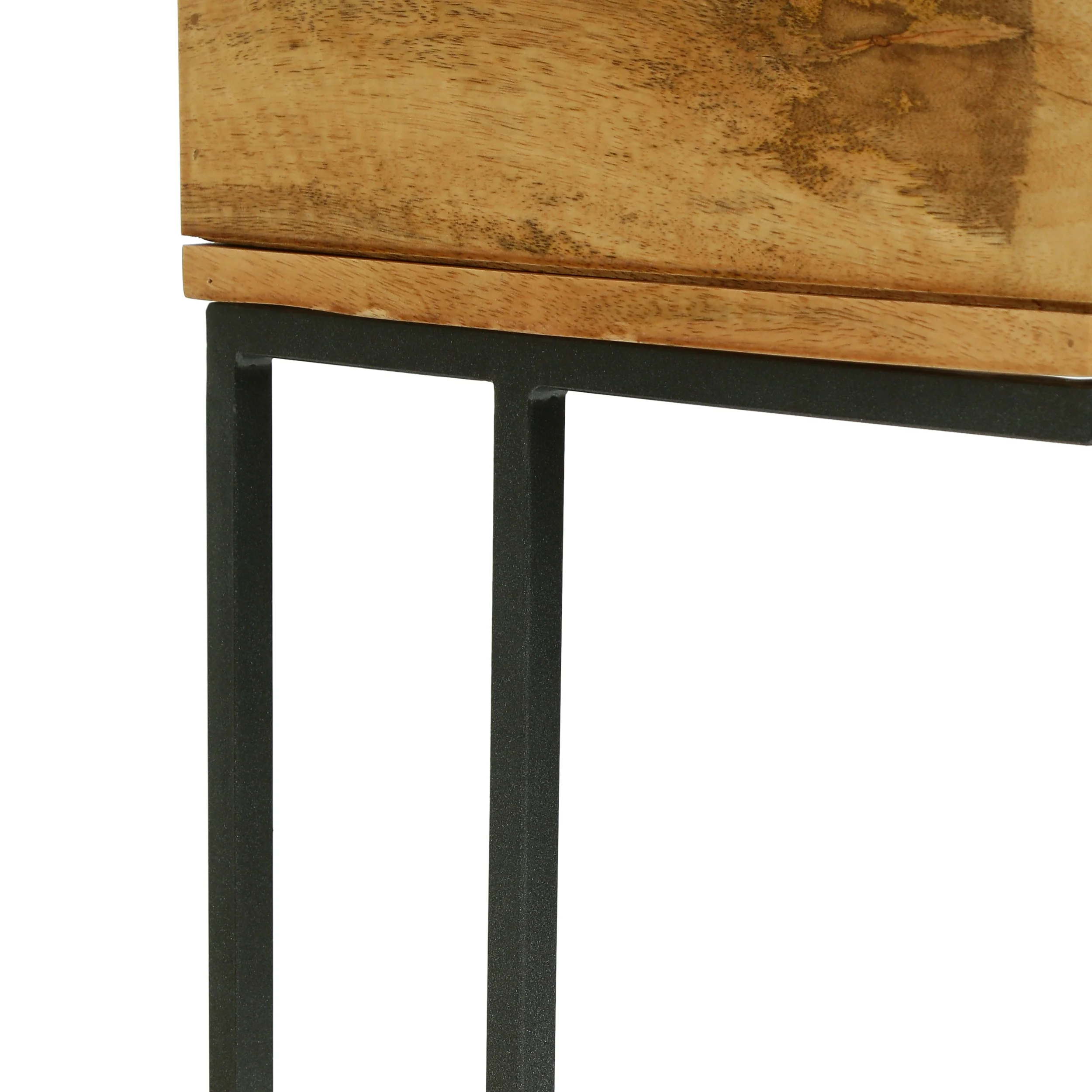 Aranda Modern Industrial Handmade Mango Wood C-Shaped Side Table with Drawer, Natural and Gray - furnishings