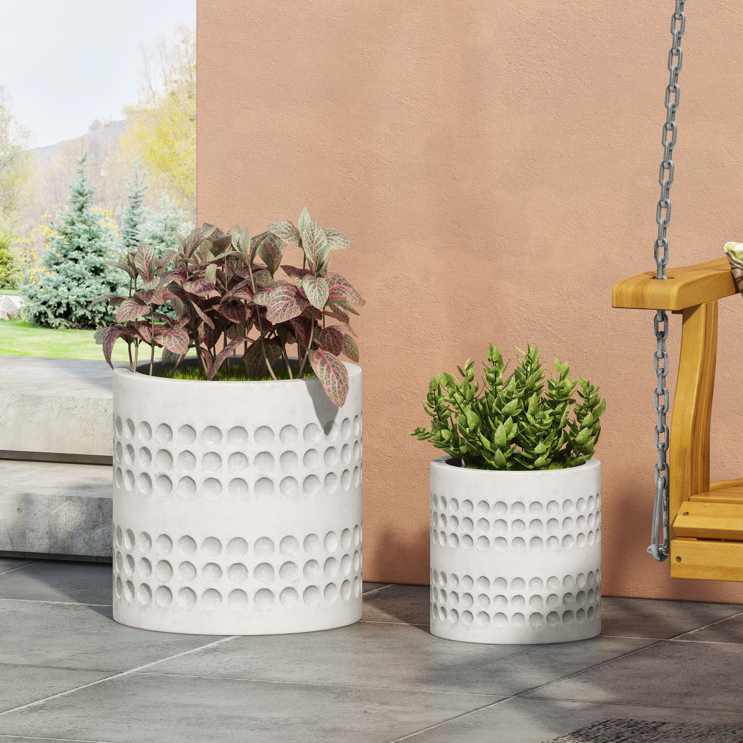 Suncook Outdoor Small and Large Cast Stone Planter Set, Antique White - furnishings
