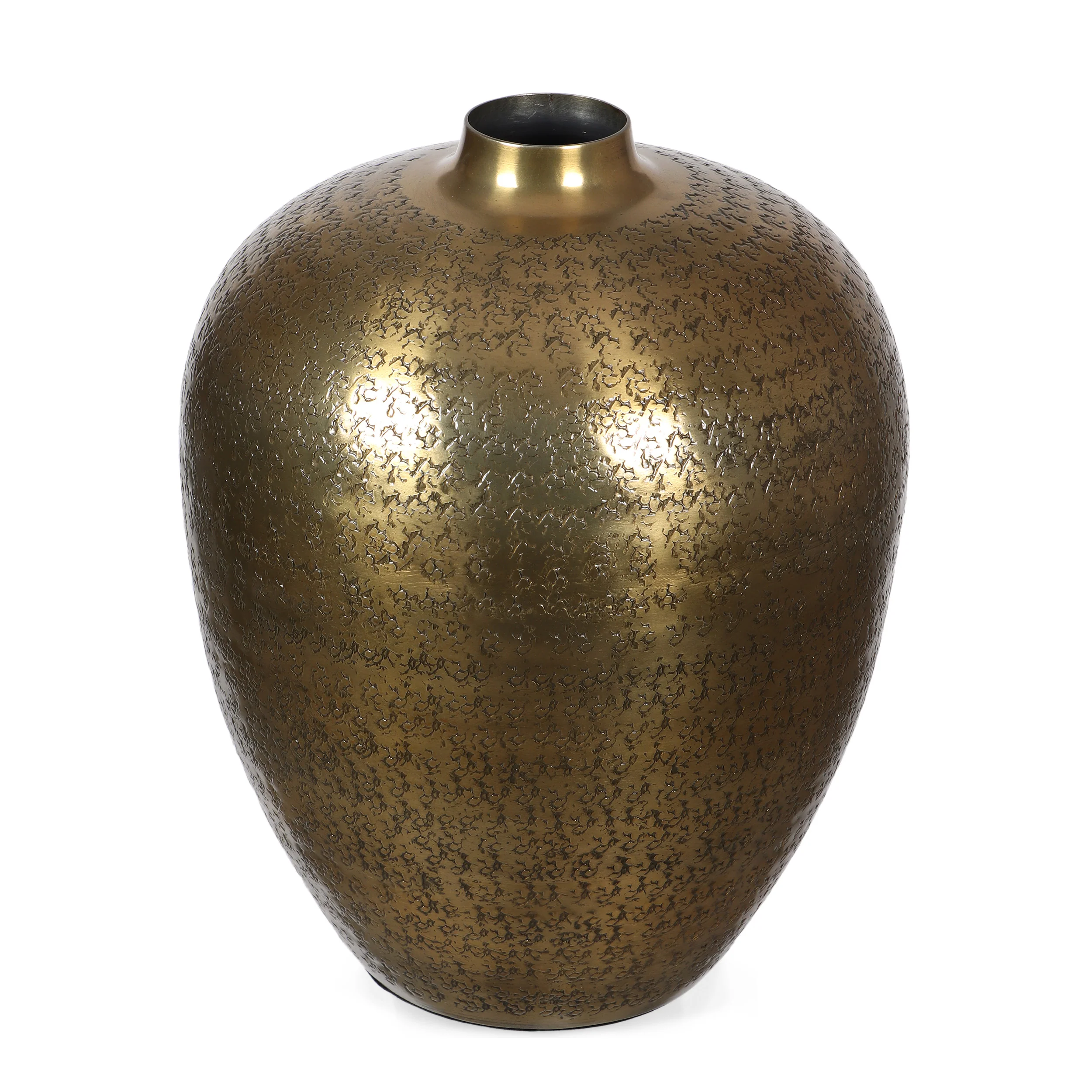 Olcott Handmade Textured Aluminum Vase, Brass - furnishings