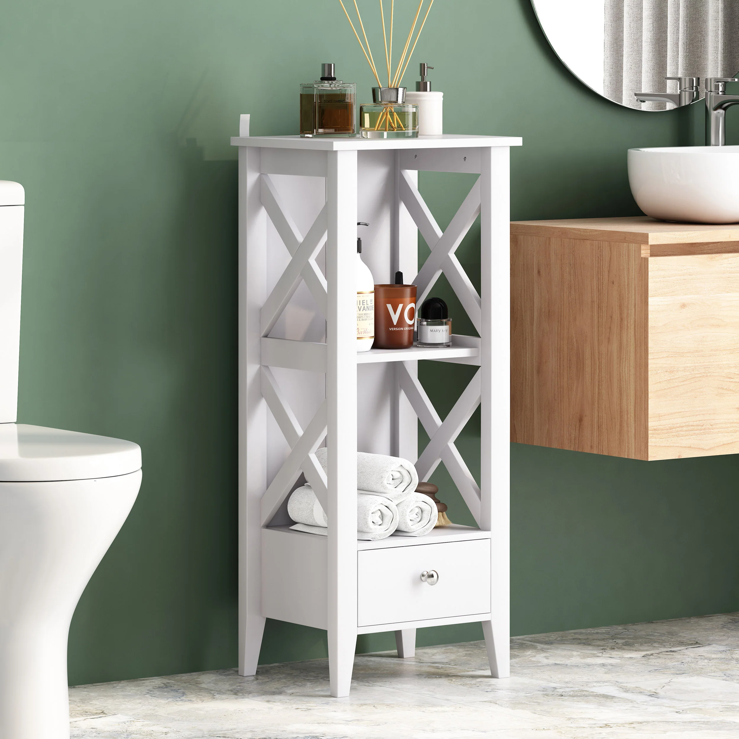 Lewis Modern Bathroom Floor Storage Rack with Drawer - furnishings