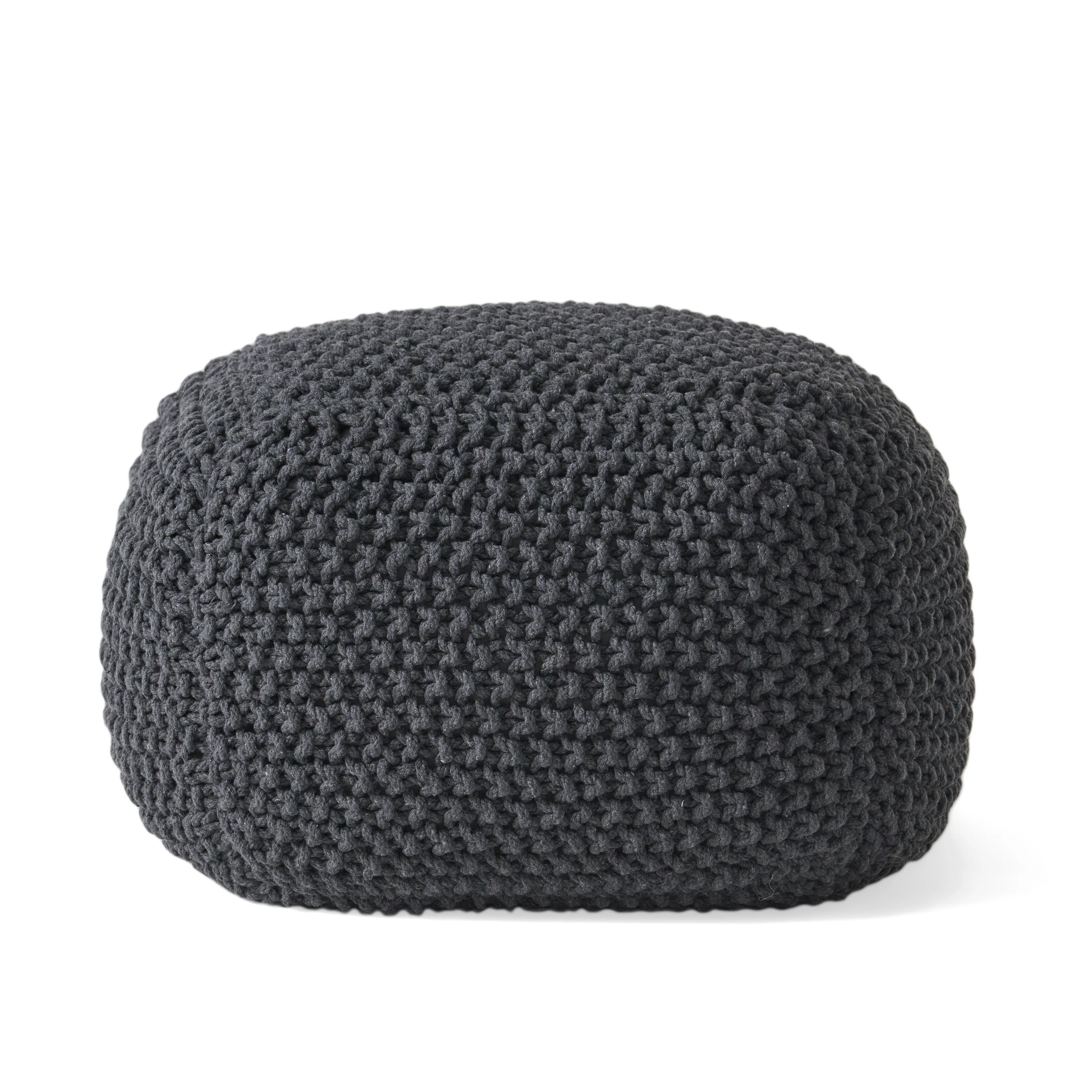 Teresa Modern Knitted Cotton Cube Pouf - furnishings