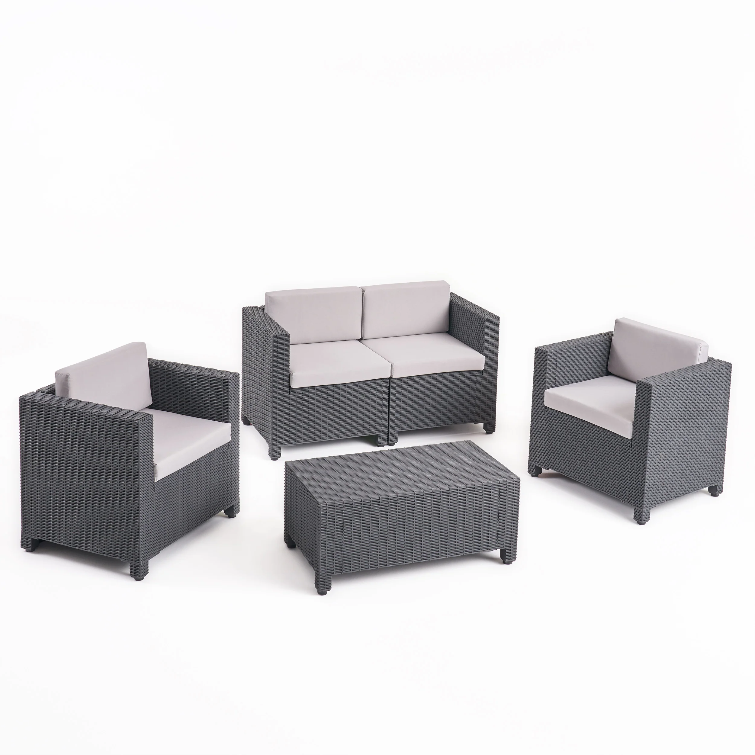 Riley Outdoor All Weather Faux Wicker 4 Seater Chat Set with Cushions - furnishings
