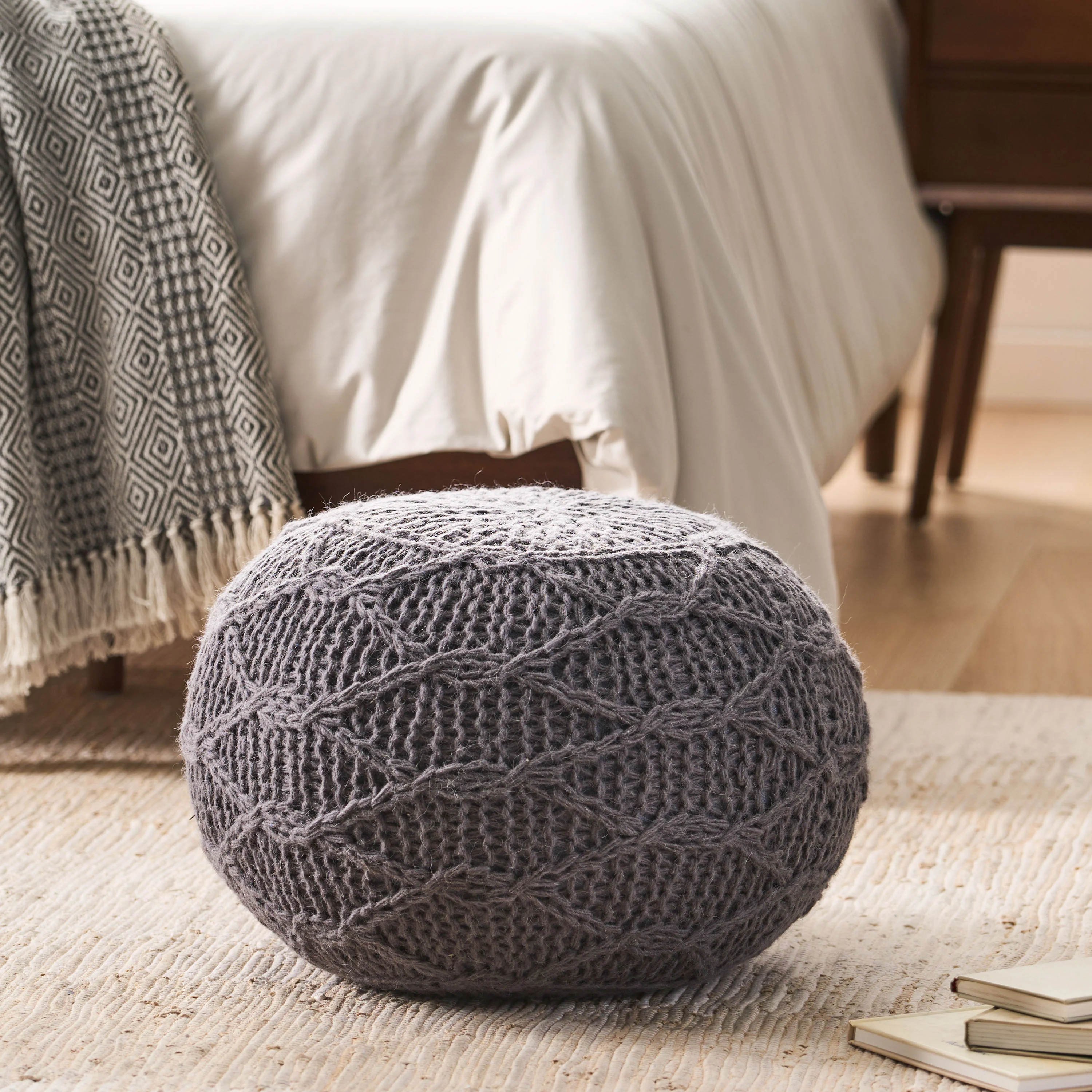 Magnolia Handcrafted Boho Fabric Pouf - furnishings