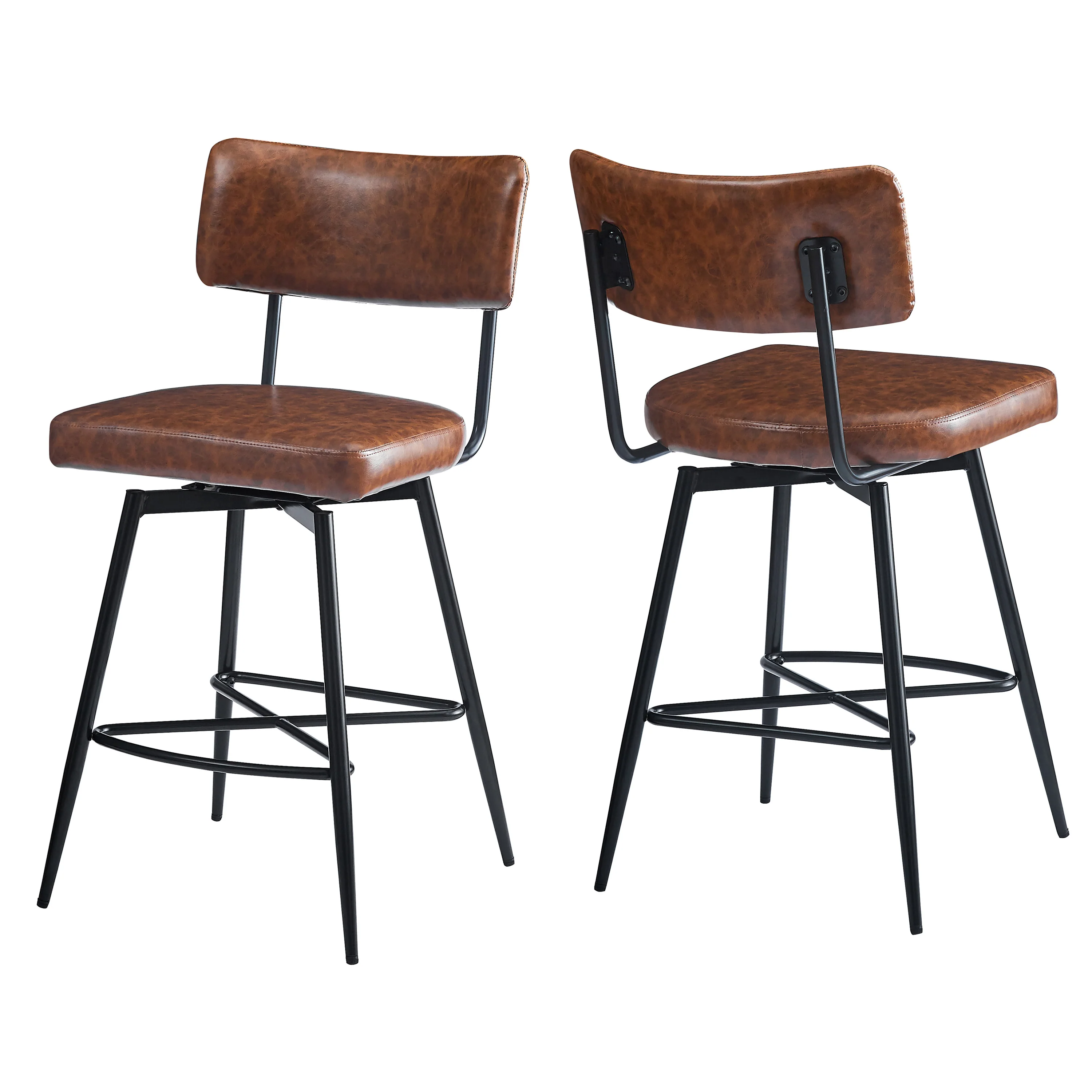 Junipera 360 Degree Swivel Counter Stools Upholstered PU Leather Bar Stools - furnishings
