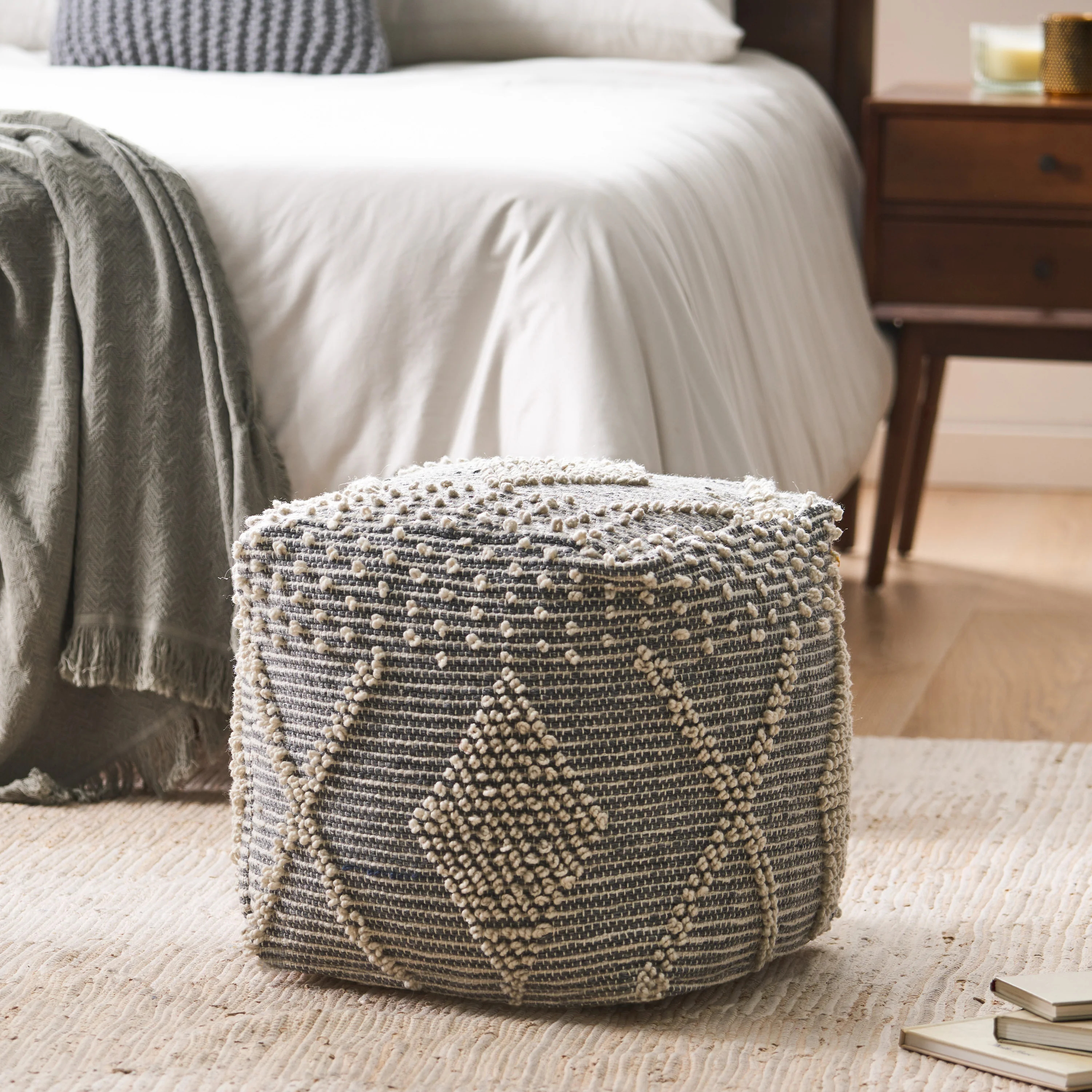 Dereka Contemporary Handcrafted Faux Yarn Pouf - furnishings