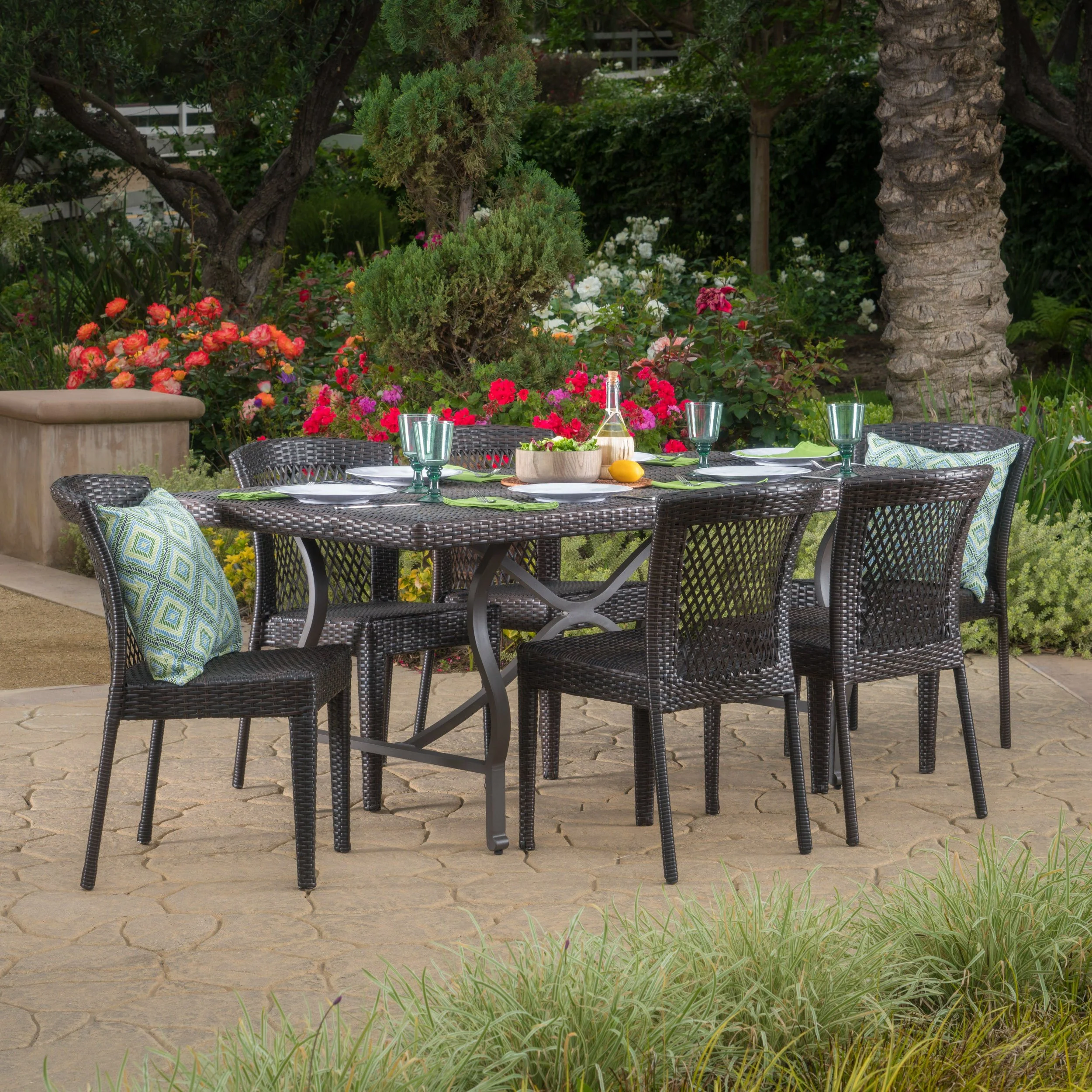 Chatham Outdoor 7 Piece Multibrown Wicker Dining Set - furnishings