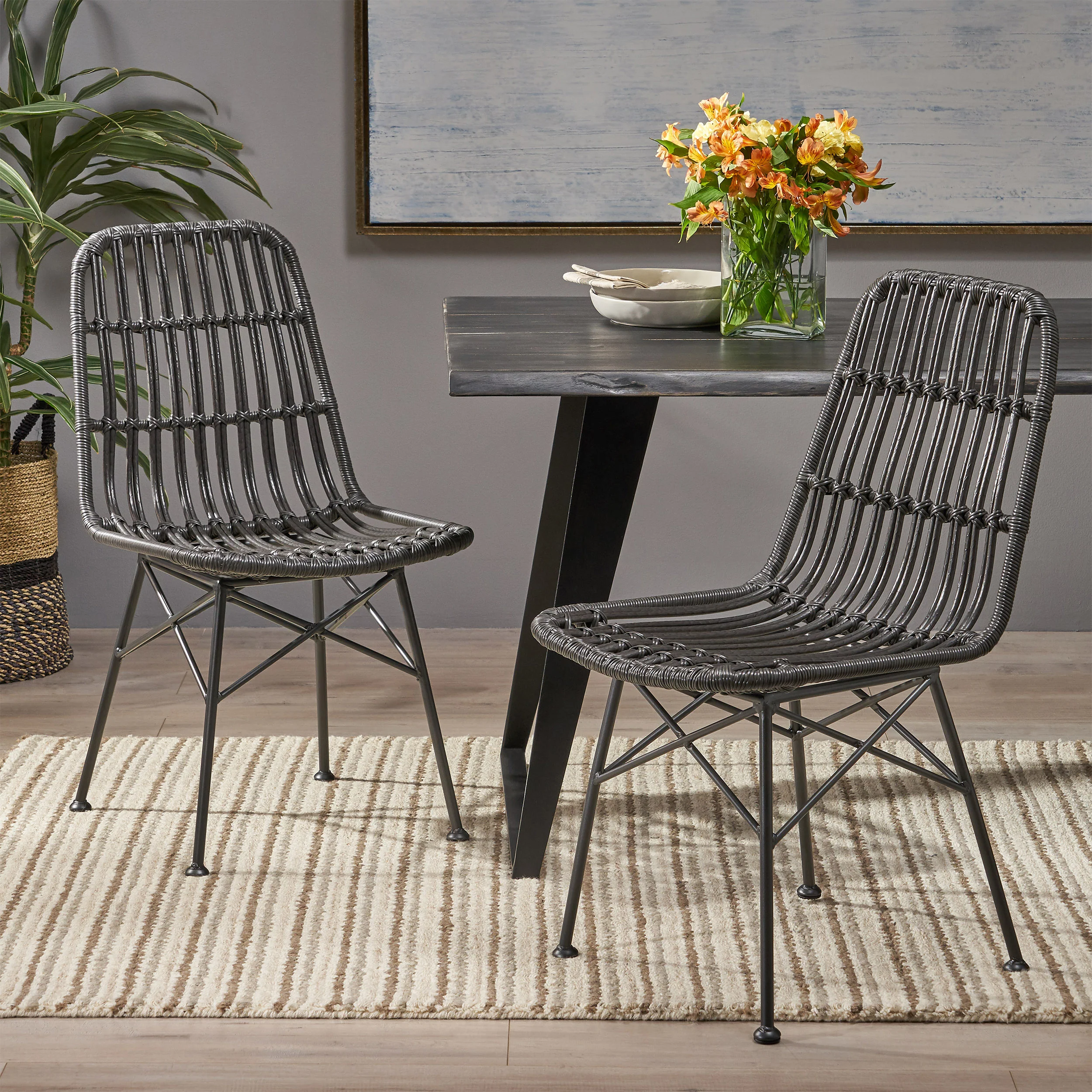 Silverdew Indoor Wicker Dining Chairs (Set of 2) - furnishings