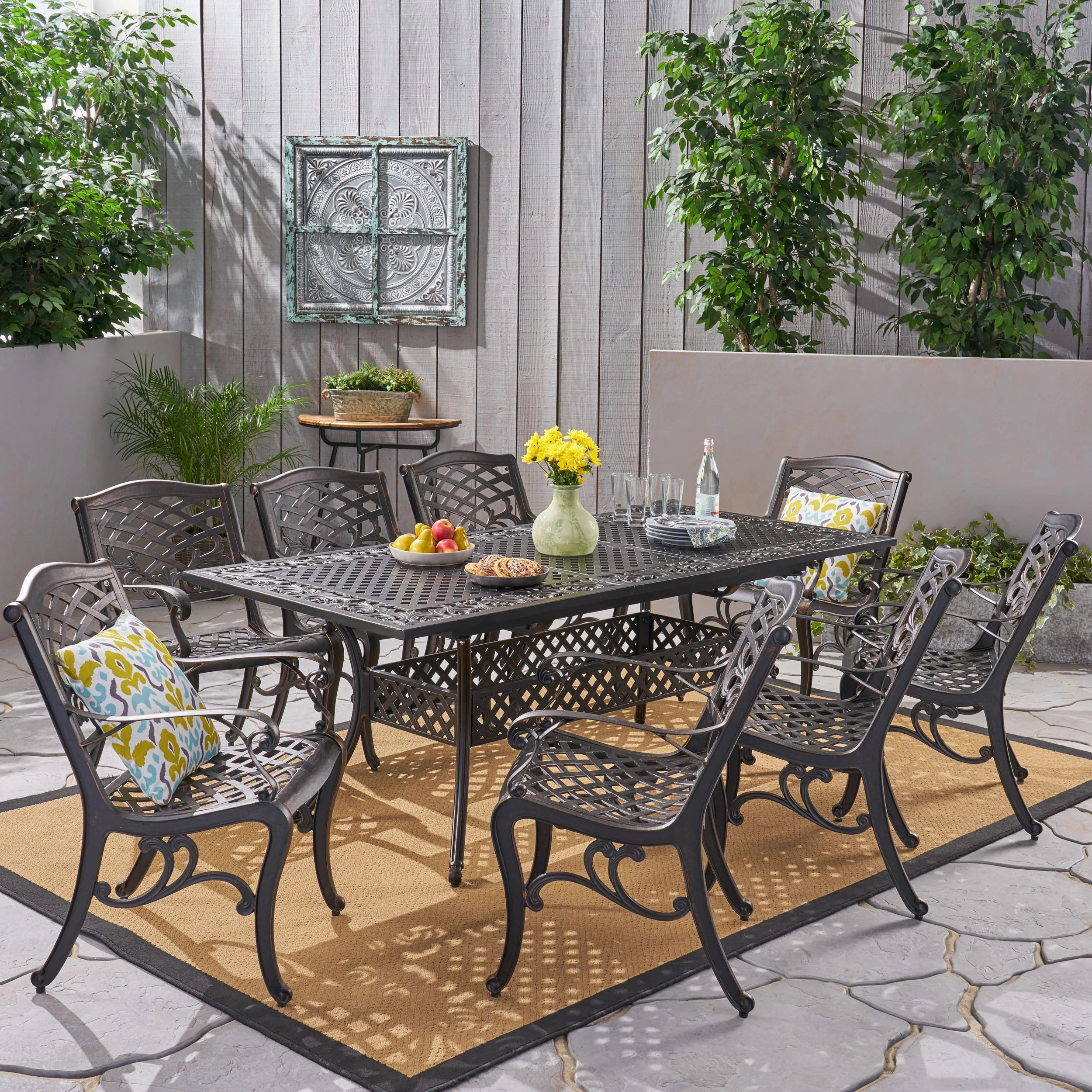 Honolulu 8-Seater Outdoor Cast Aluminum Dining Set with Expandable Table - furnishings