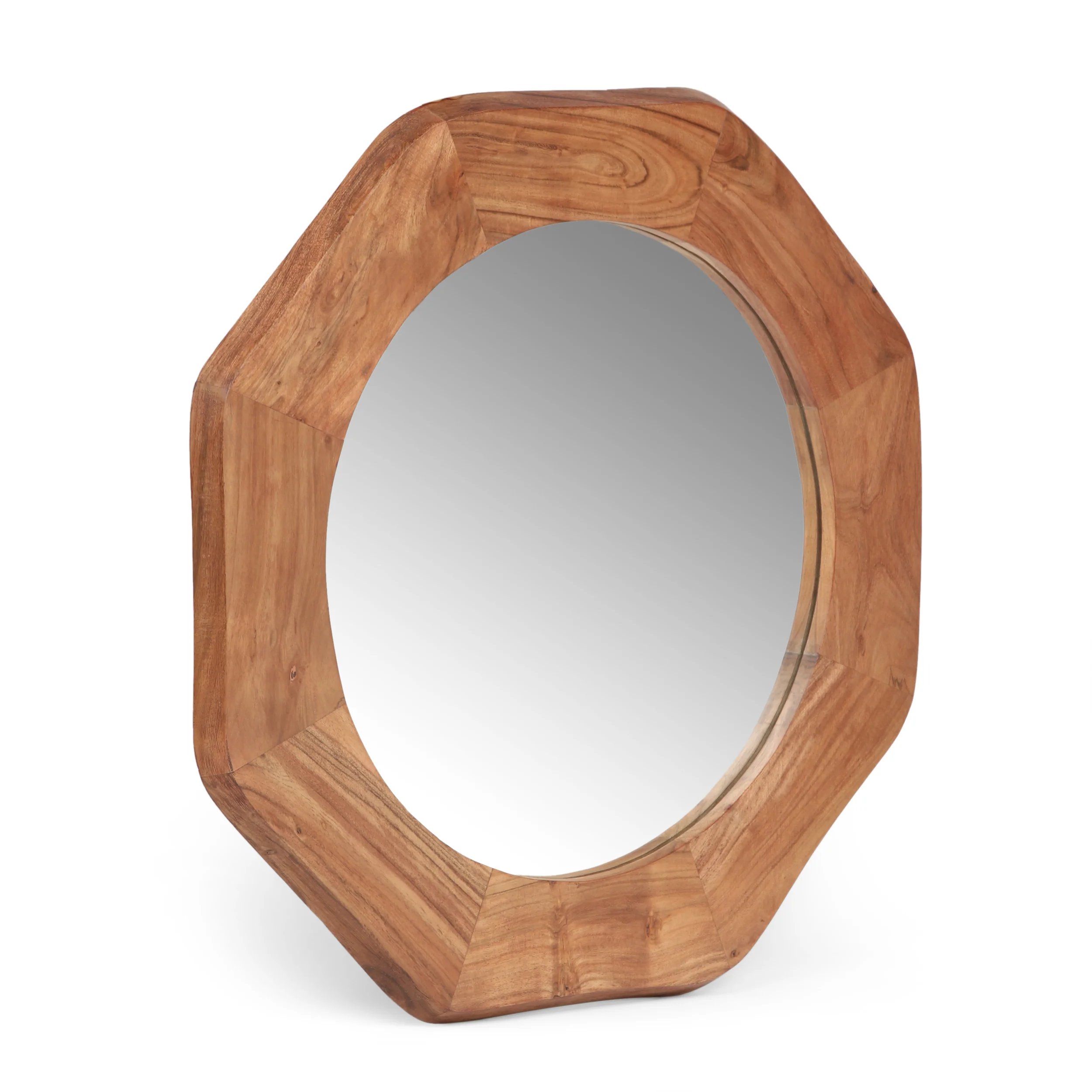Ferrat Rustic Handcrafted Acacia Wood Round Wall Mirror, Natural - furnishings