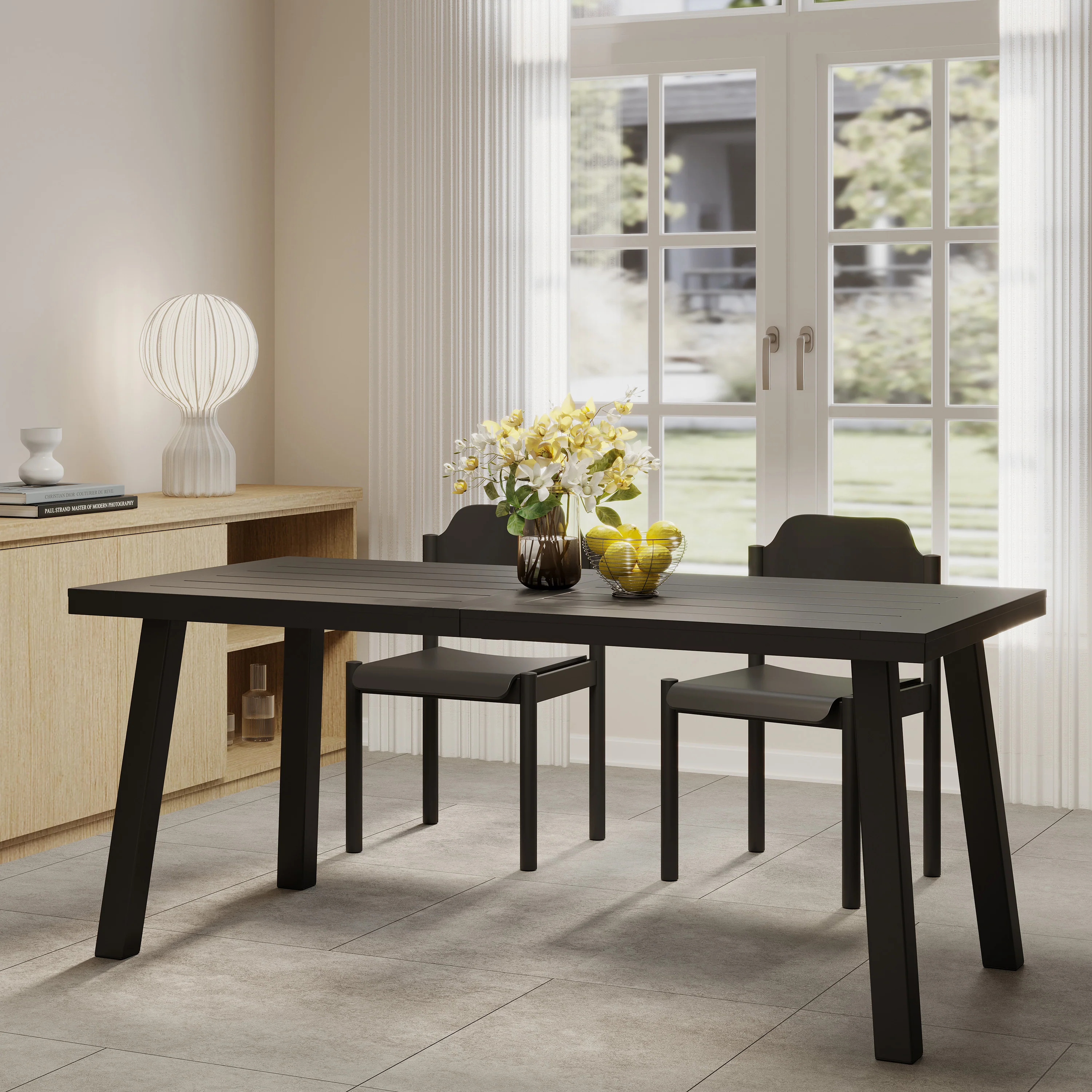Chitwood Indoor Modern Industrial Acacia Wood Dining Table, Black - furnishings