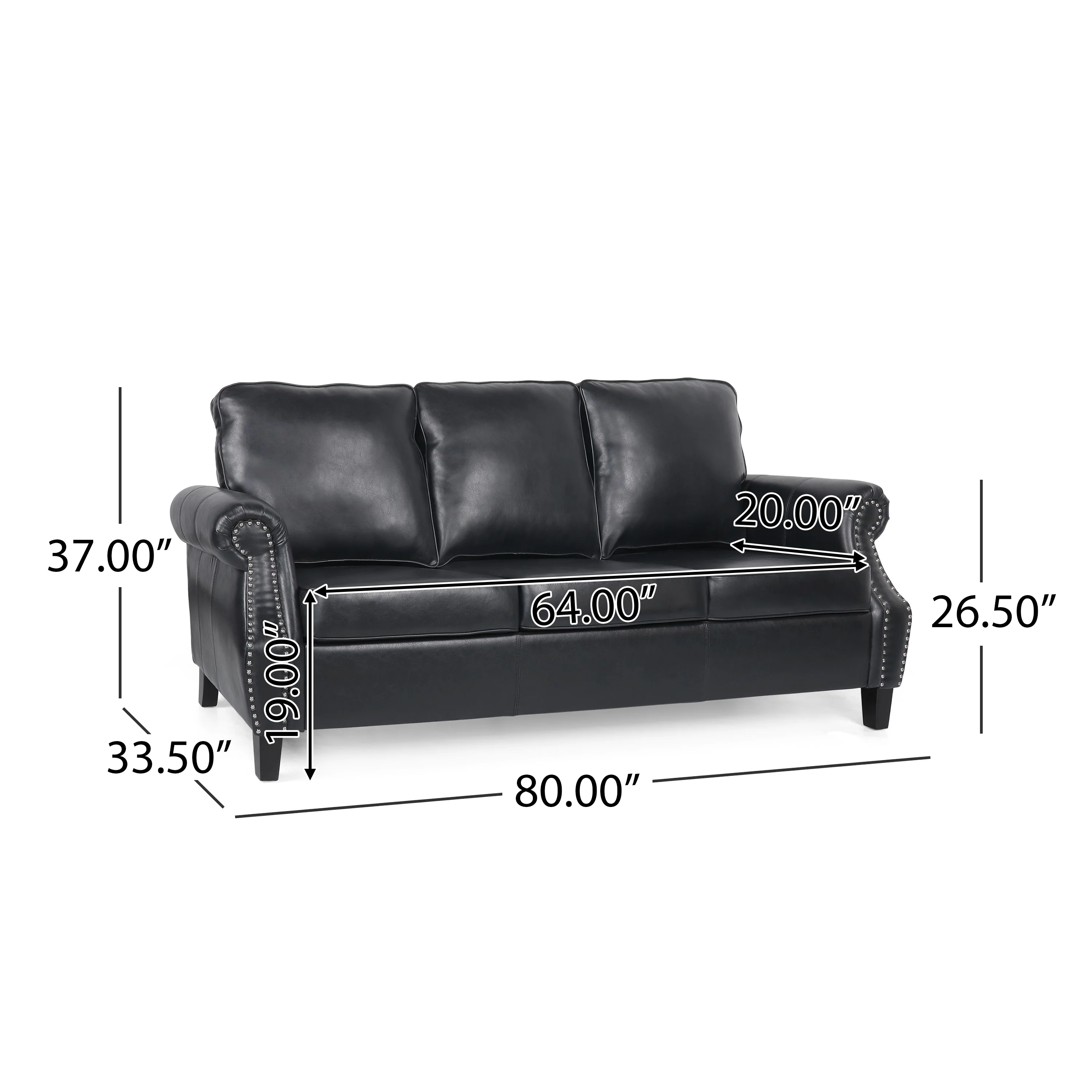 Burkehaven Contemporary Faux Leather 3 Seater Sofa with Nailhead Trim - furnishings