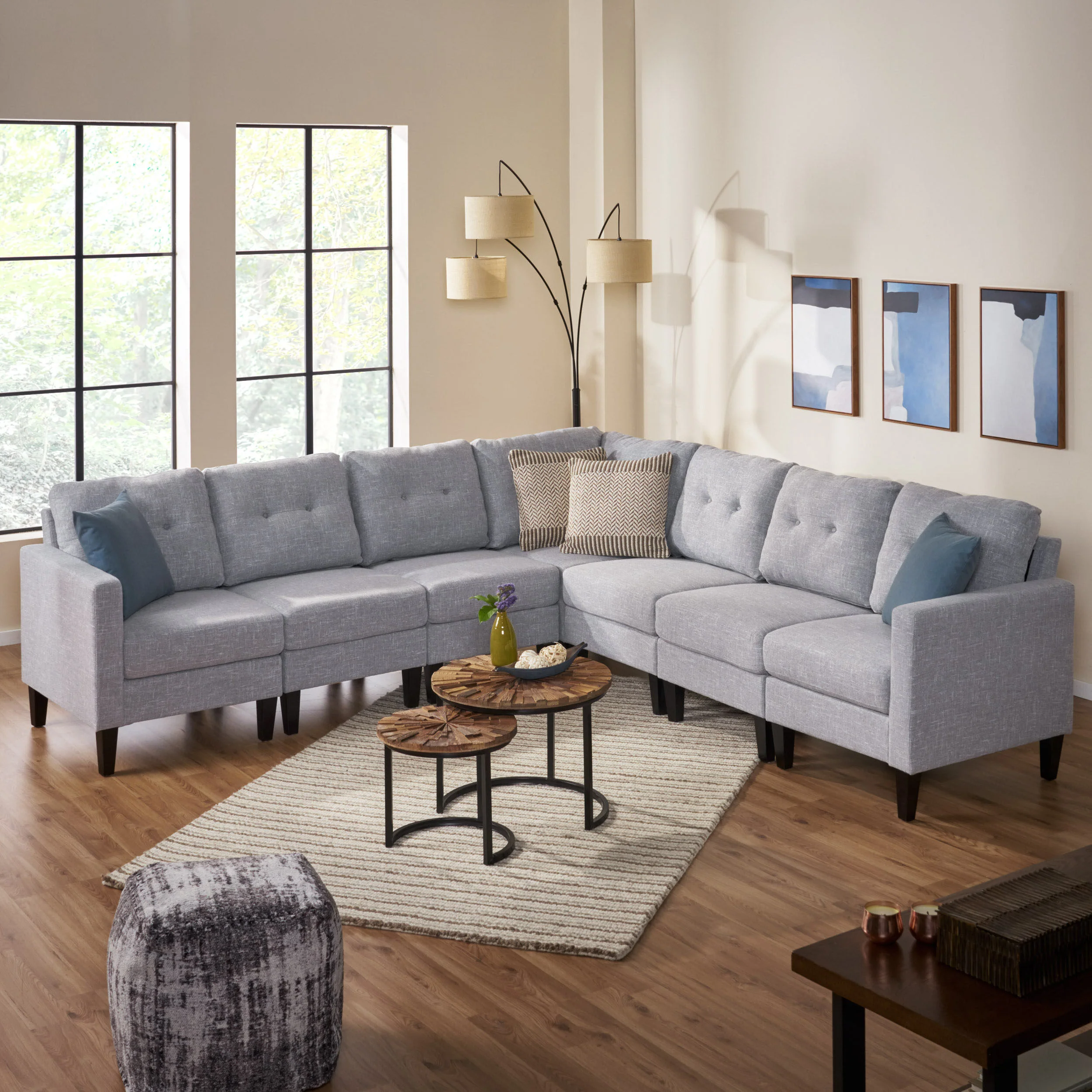 Marsh Mid Century Modern Extended Sectional Sofa Set - furnishings