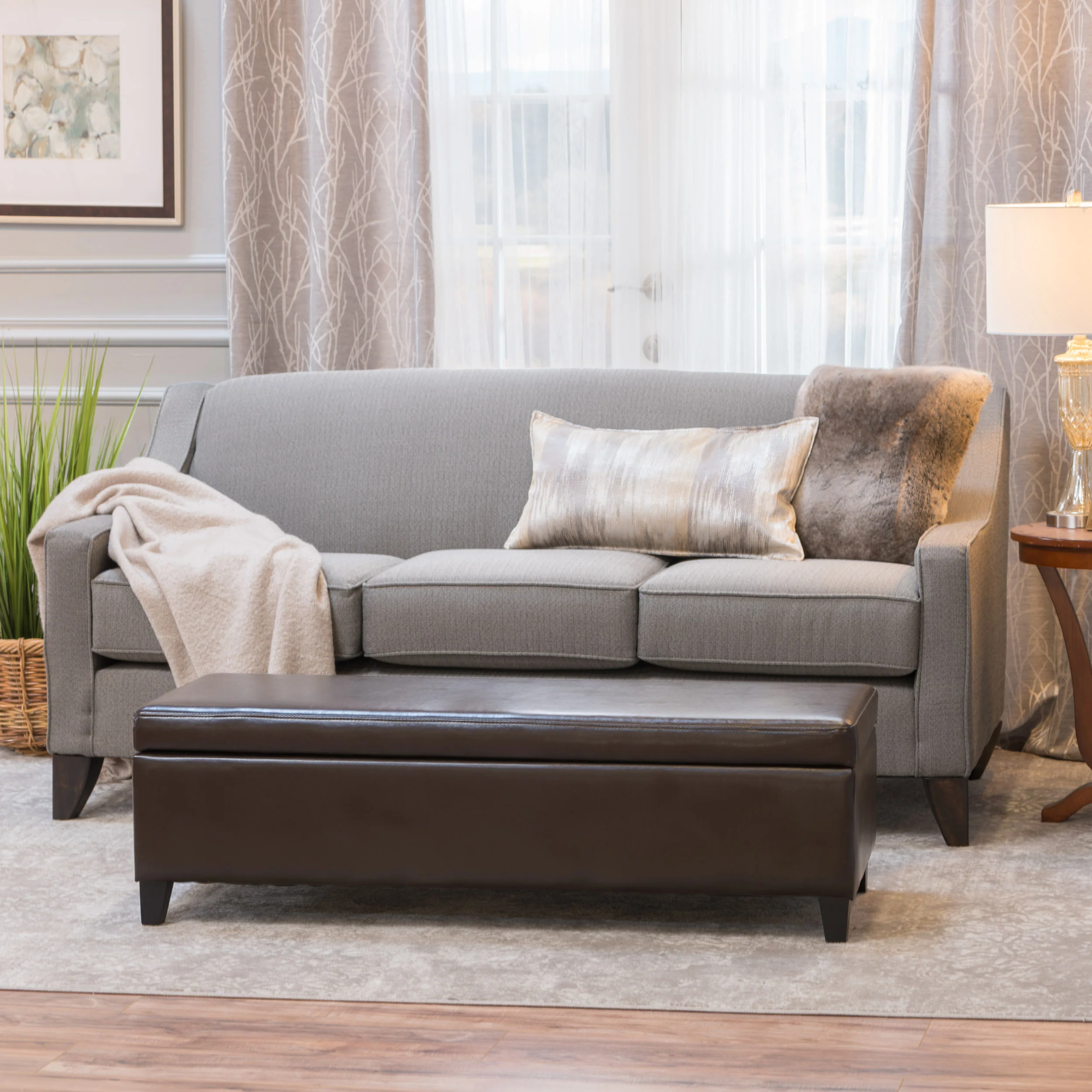Stratford Leather Storage Ottoman Bench - furnishings