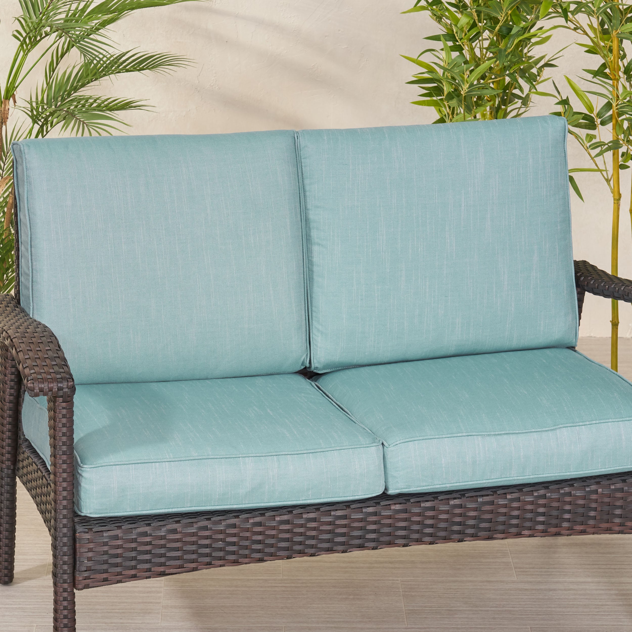 Atiyah Outdoor Water Resistant Fabric Loveseat Cushions with Piping - furnishings