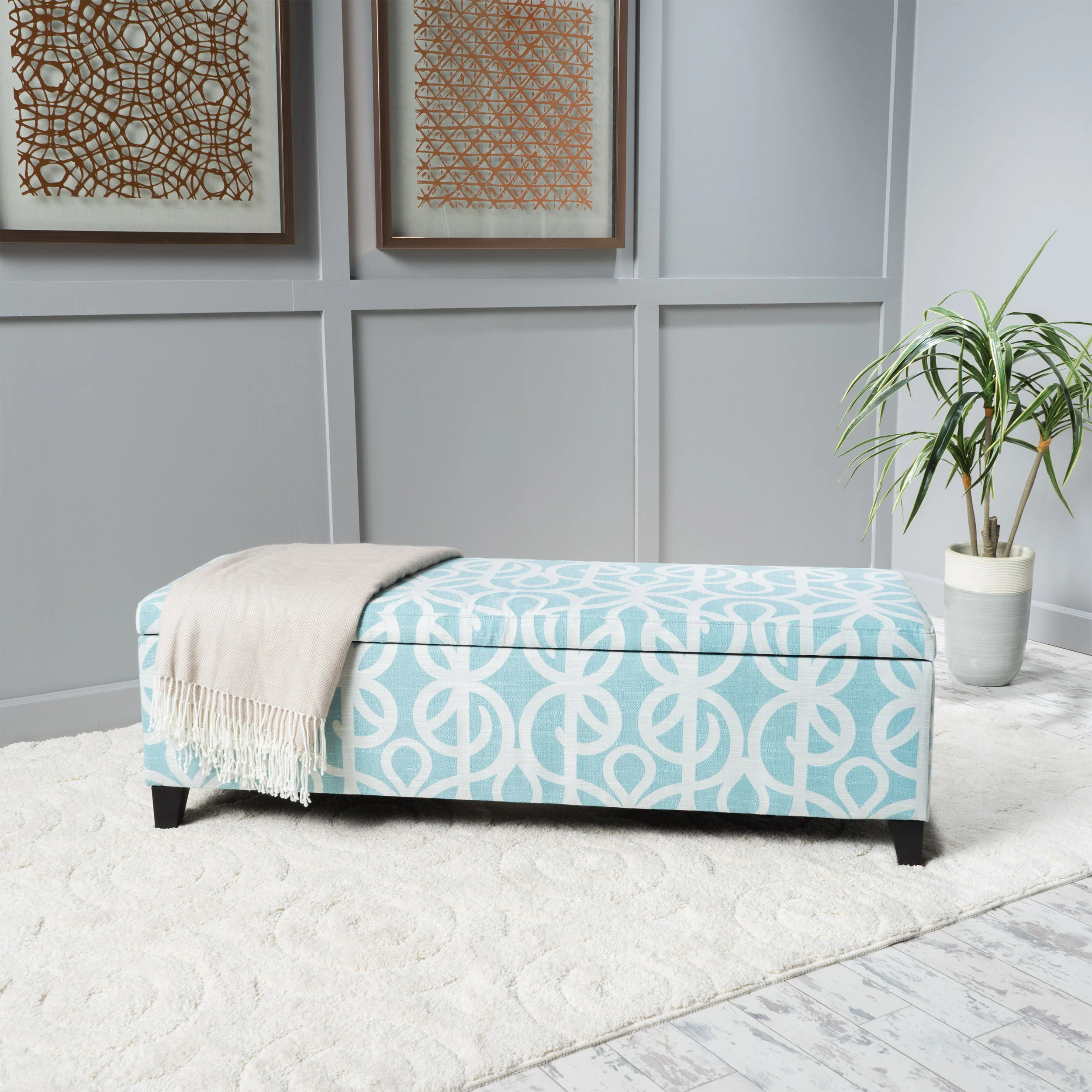 Clor Fabric Rectangle Storage Ottoman Bench - furnishings
