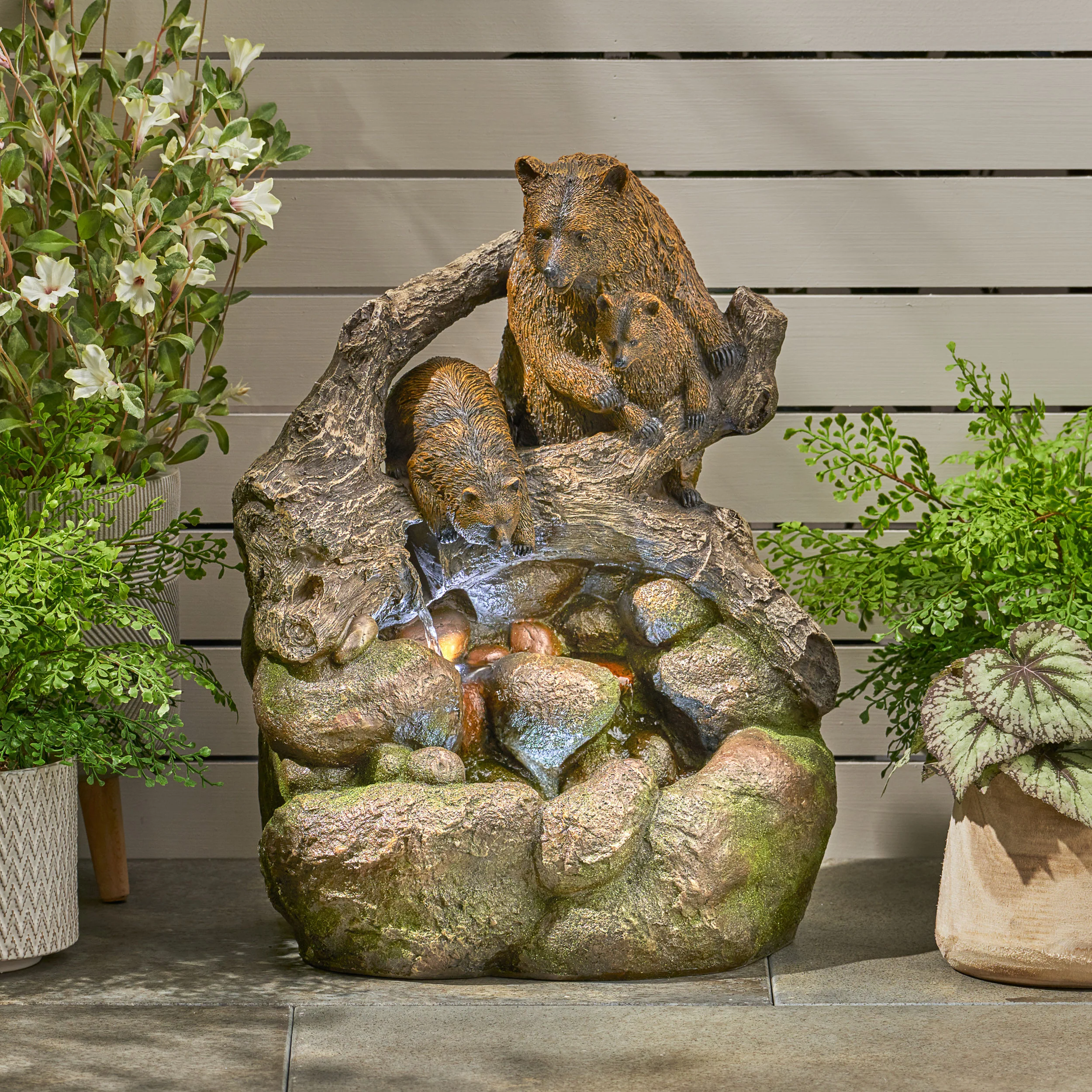 Aza Callan Outdoor Bear Family Fountain - furnishings