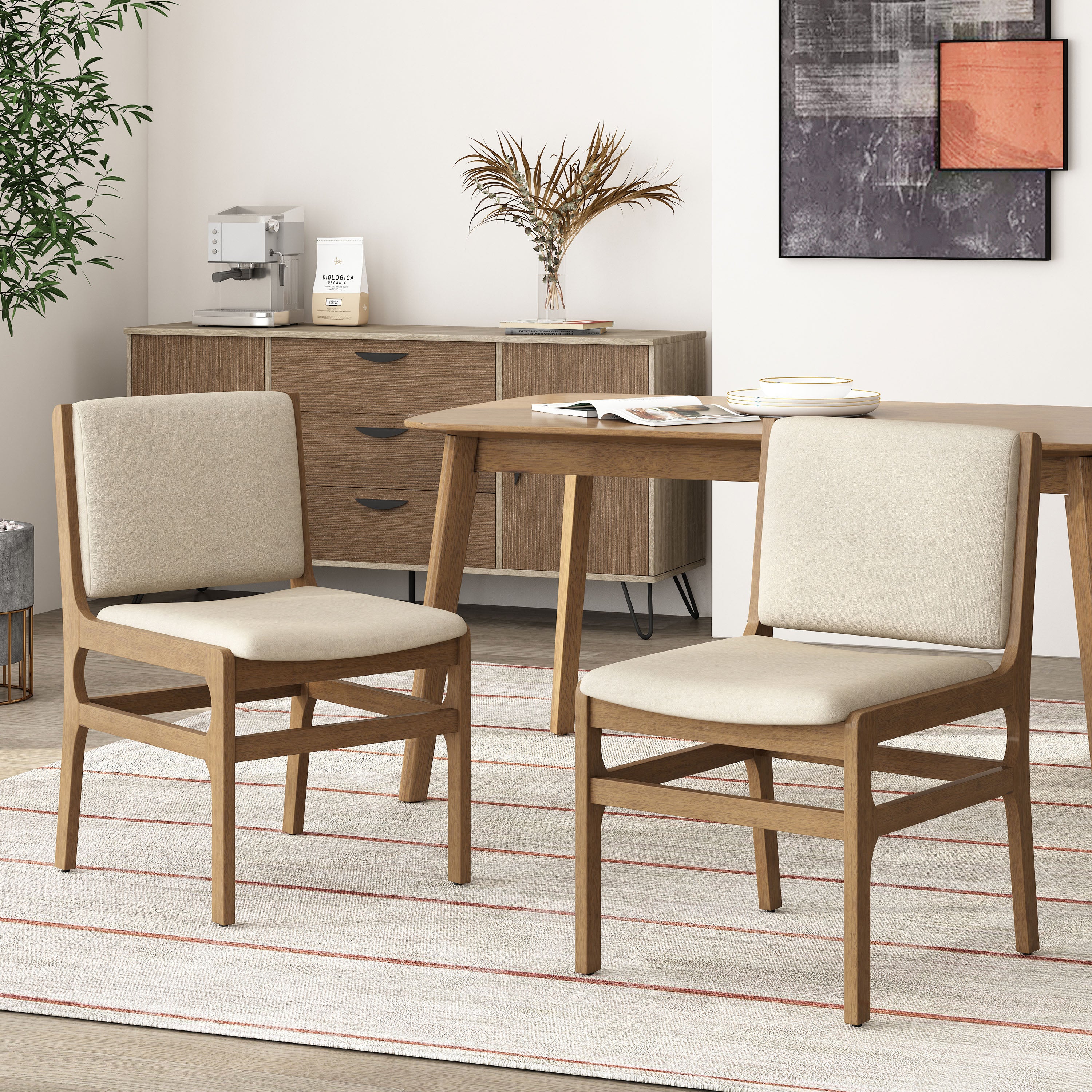 Galtin Contemporary Fabric Upholstered Wood Dining Chairs, Set of 2 - furnishings