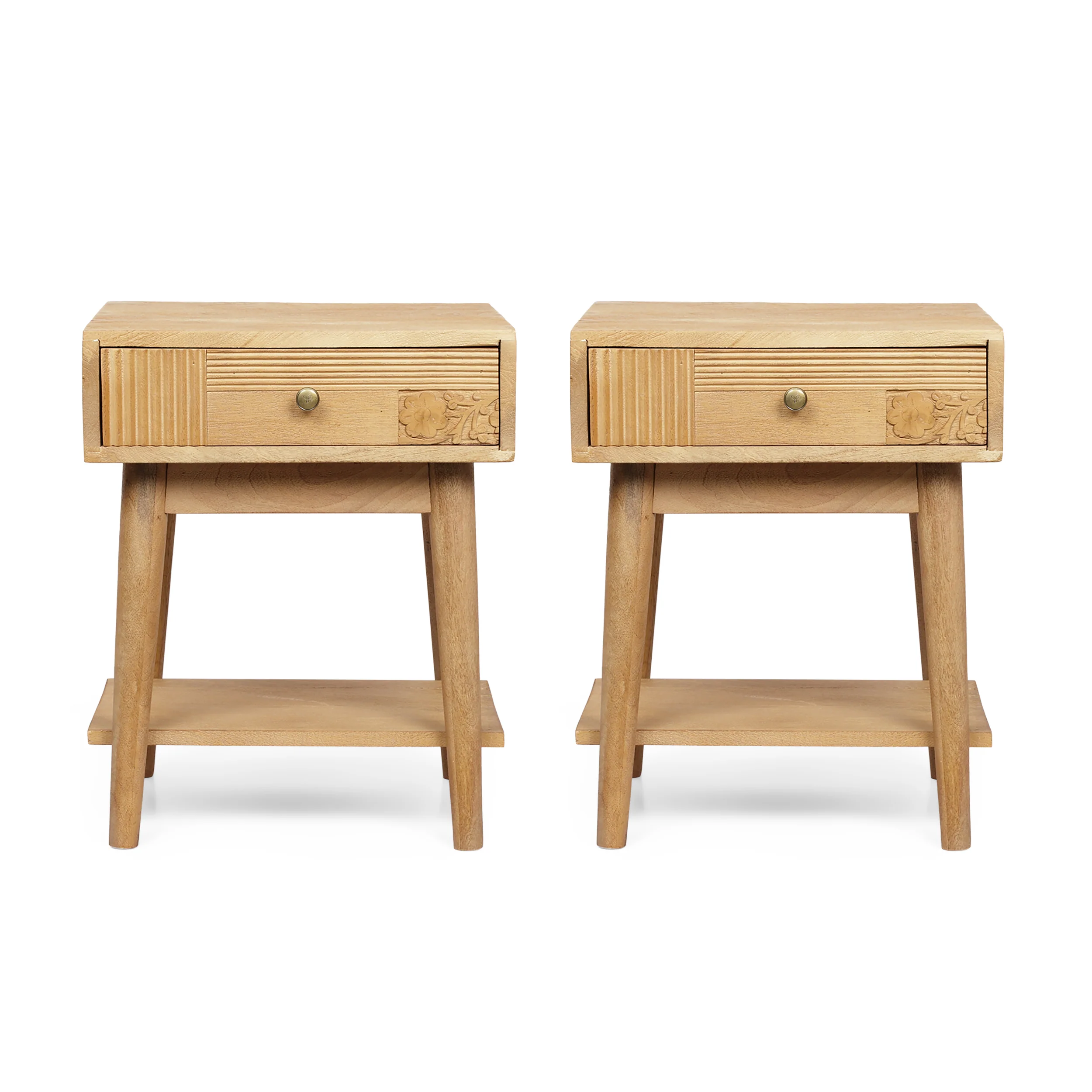 McManus Tennille Boho Handcrafted Mango Wood Nightstand with Drawer, Set of 2, Natural - furnishings