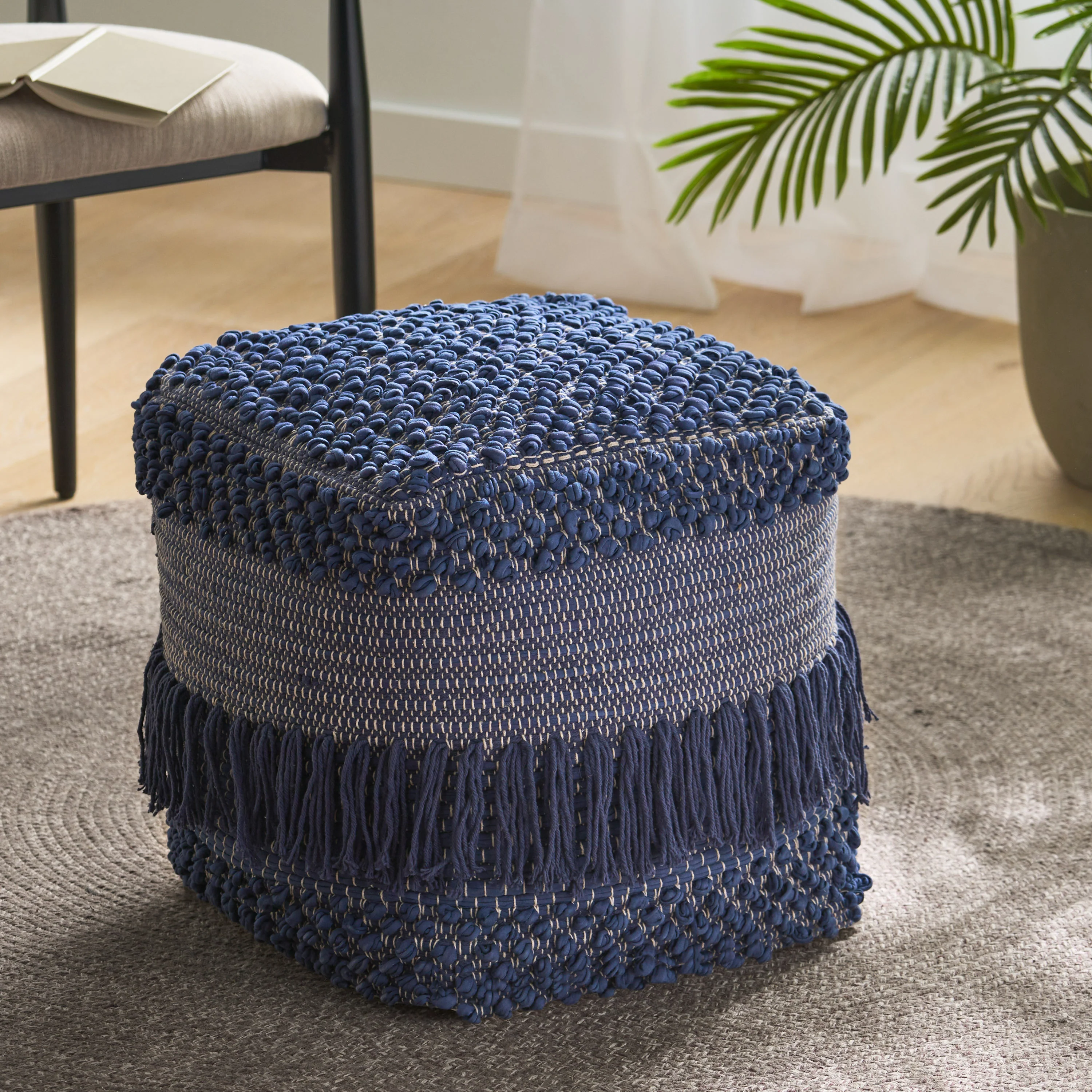 Naholo Boho Handcrafted Fabric Cube Pouf - furnishings