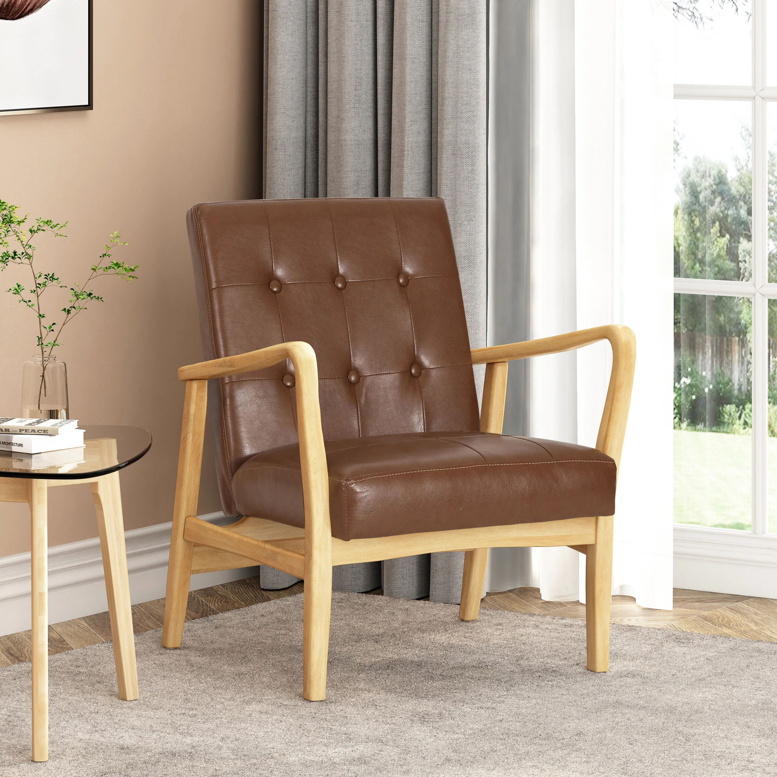 Callisto Mid Century Modern Upholstered Club Chair with Wood Frame - furnishings