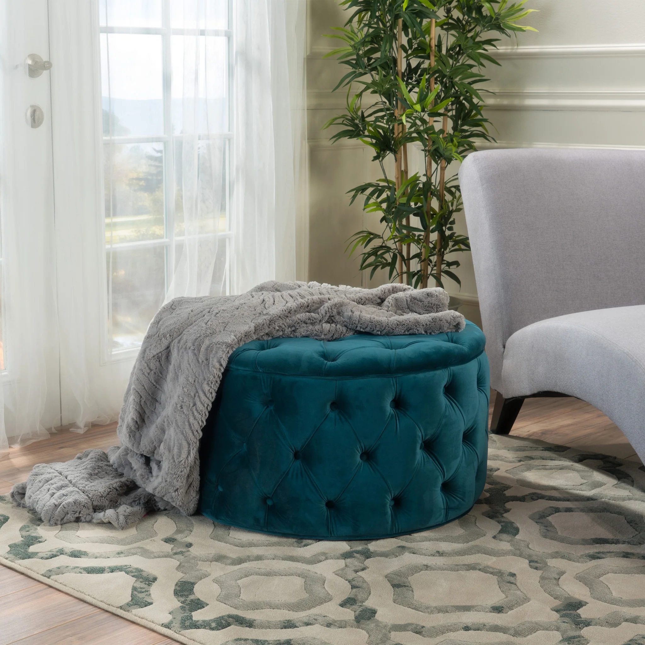 Maelyn Plush New Velvet Ottoman - furnishings