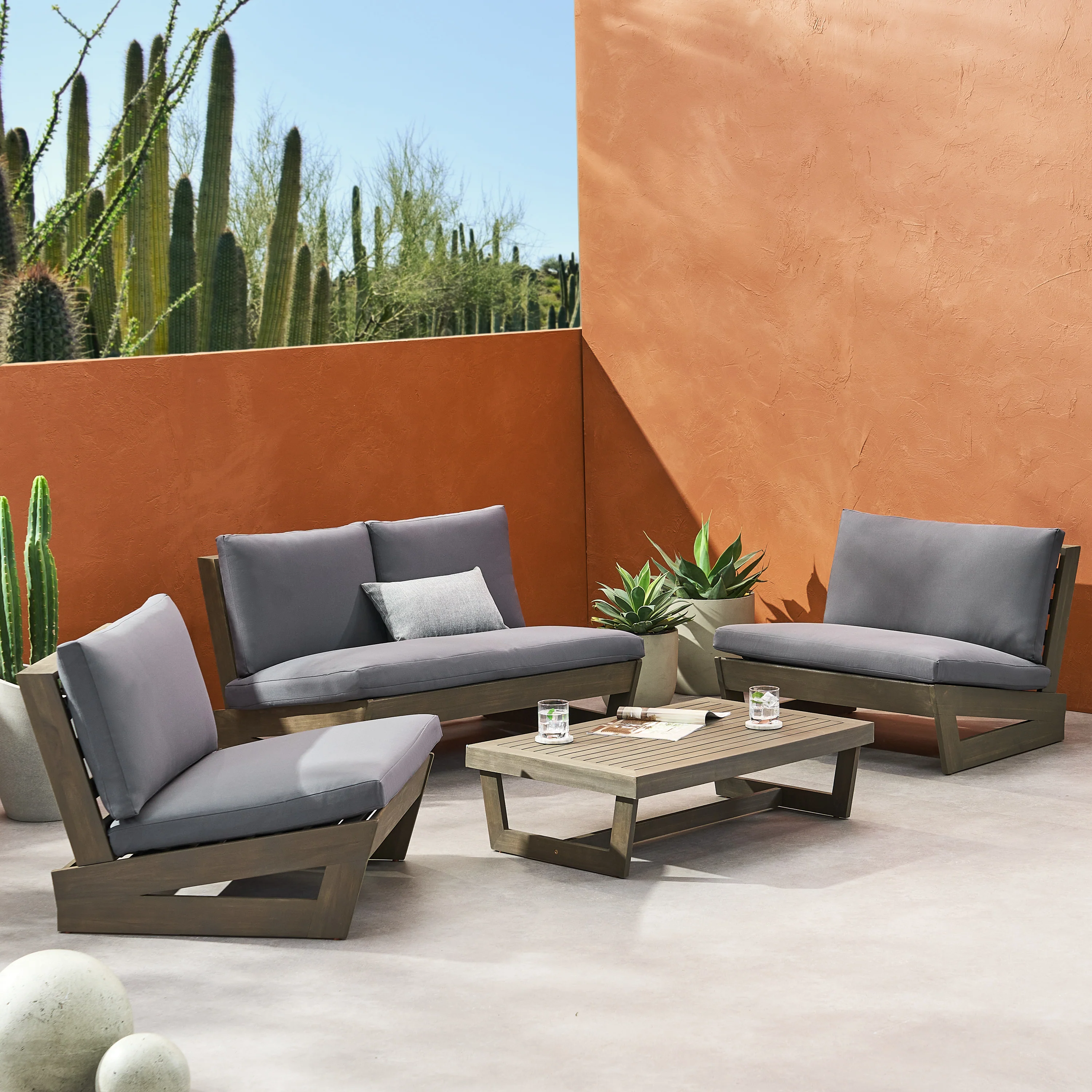 Emma Outdoor 4 Seater Chat Set with Coffee Table - furnishings