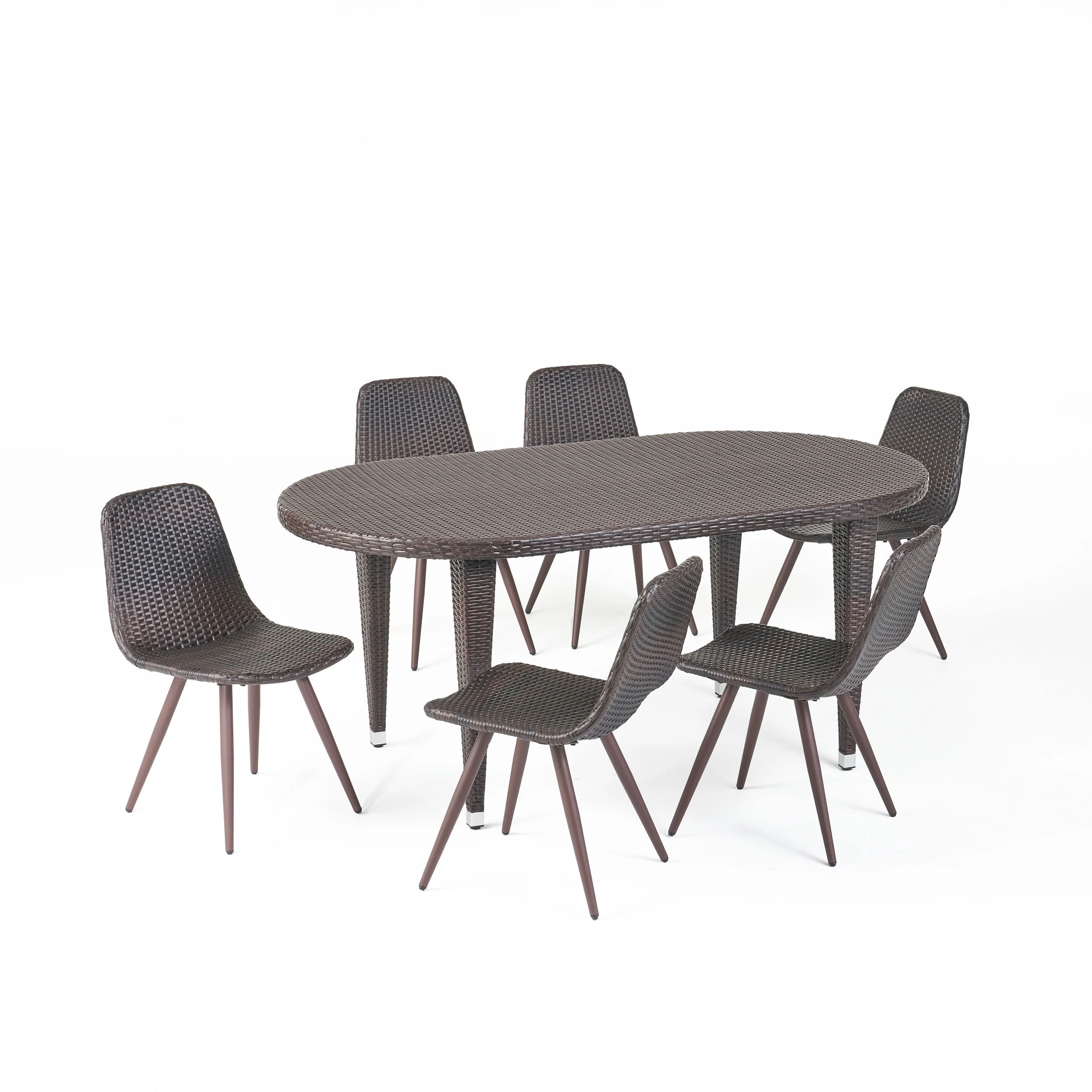 Lynda Outdoor 7 Piece Wicker Oval Dining Set with Wood Finished Legs - furnishings