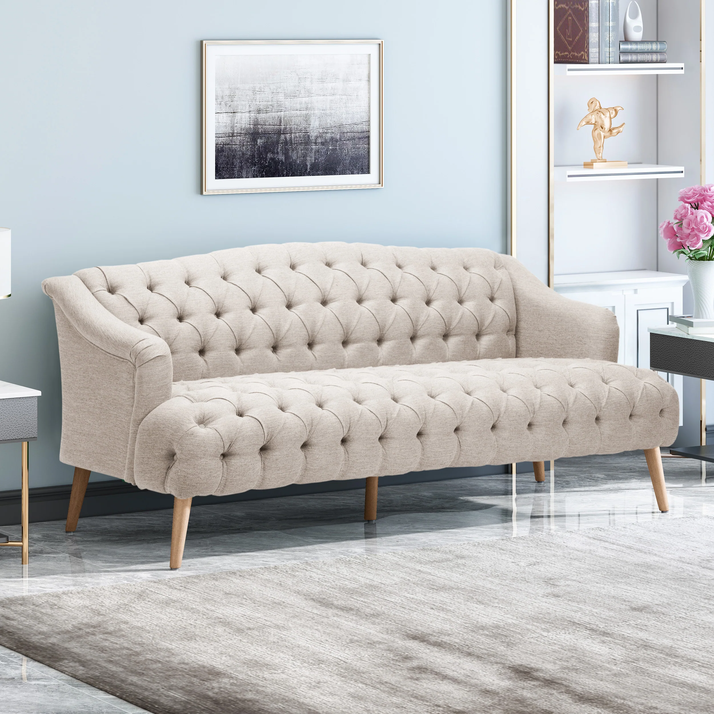 Kayleigh Contemporary Tufted Fabric 3 Seater Sofa - furnishings