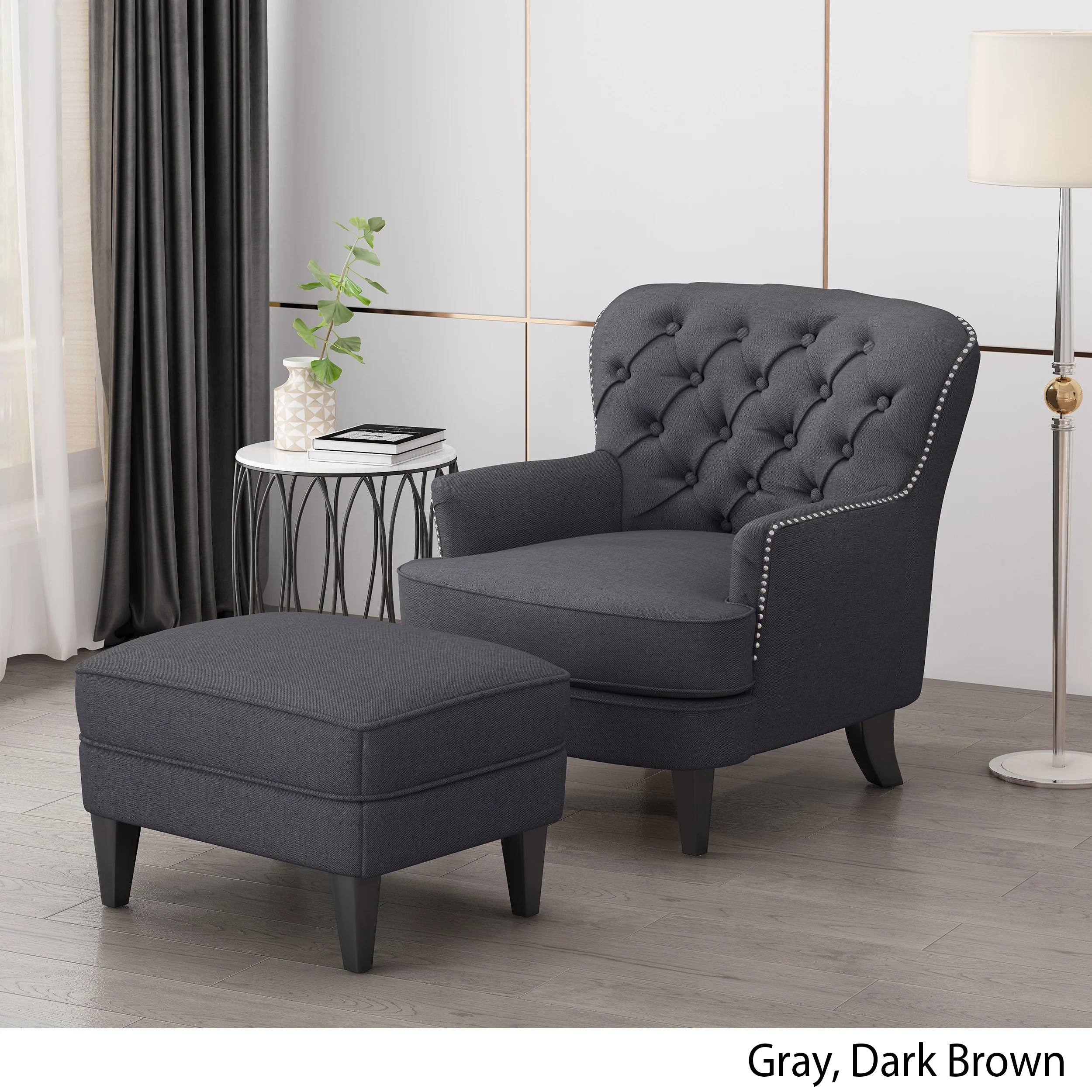 Jaxen Contemporary Tufted Fabric Club Chair and Ottoman Set - furnishings