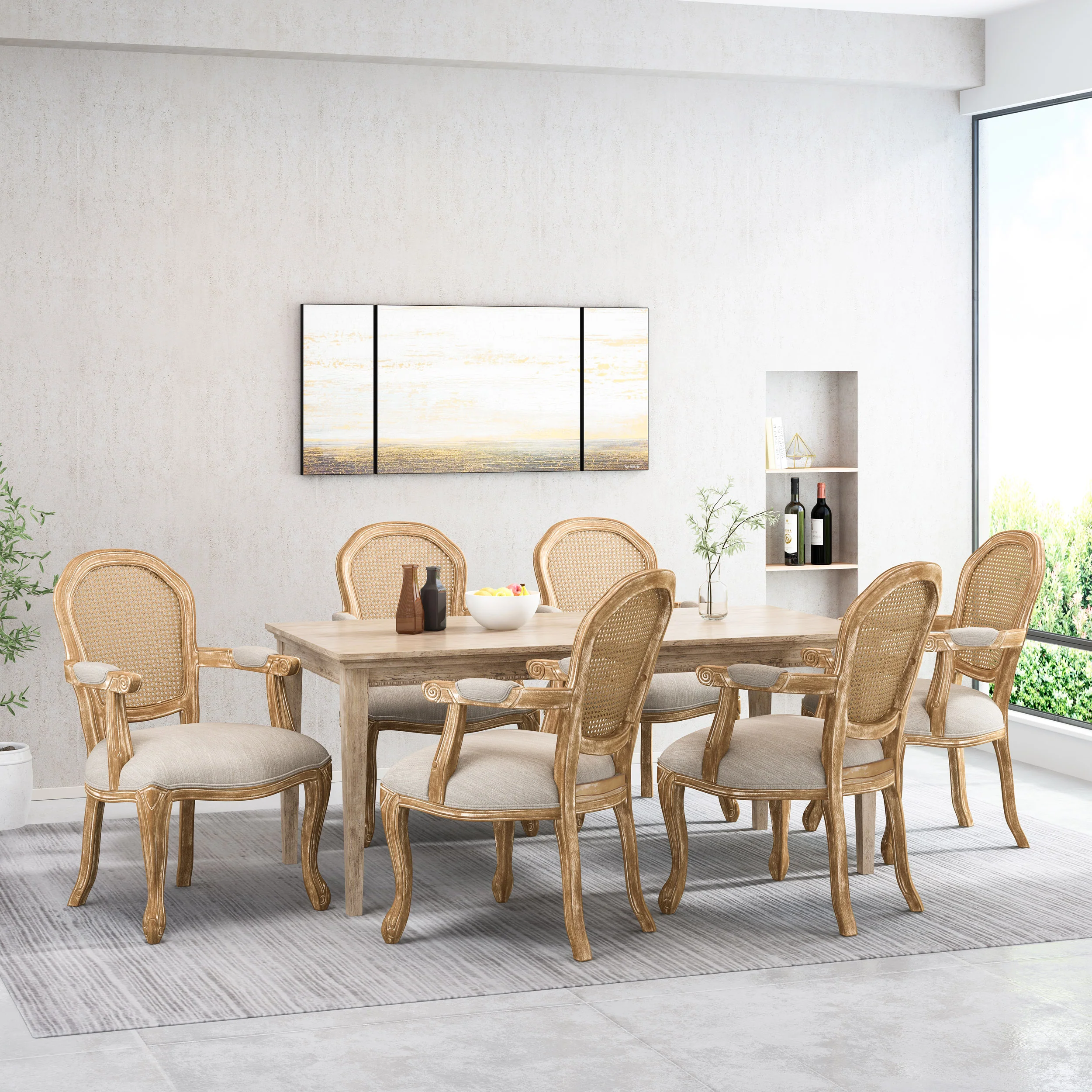 Mariette French Country Wood and Cane Upholstered Dining Chair, Set of 6 - furnishings