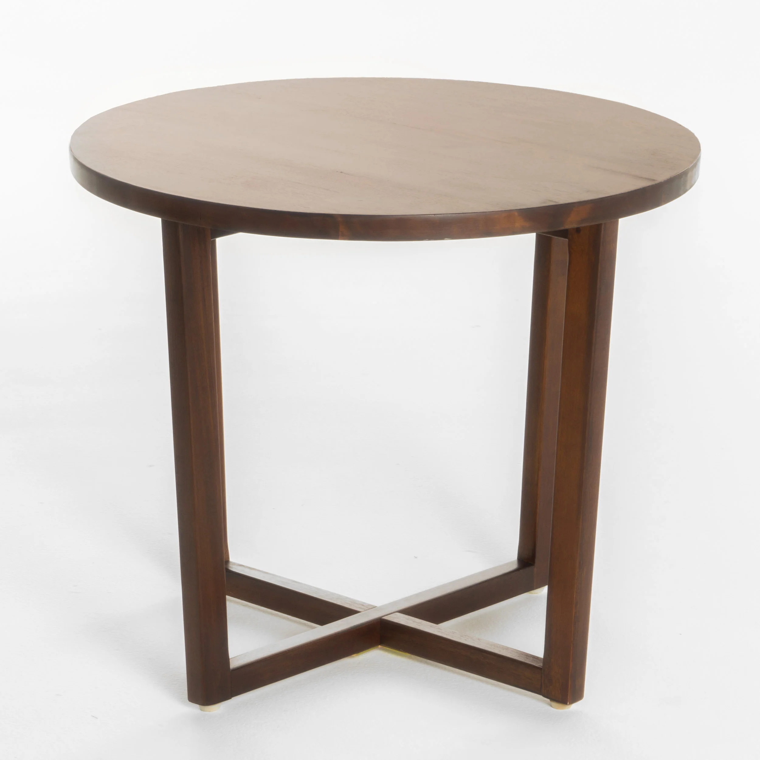 Tanzania Rustic Round Mahogany Acacia Wood End Table with Criss Cross Legs - furnishings