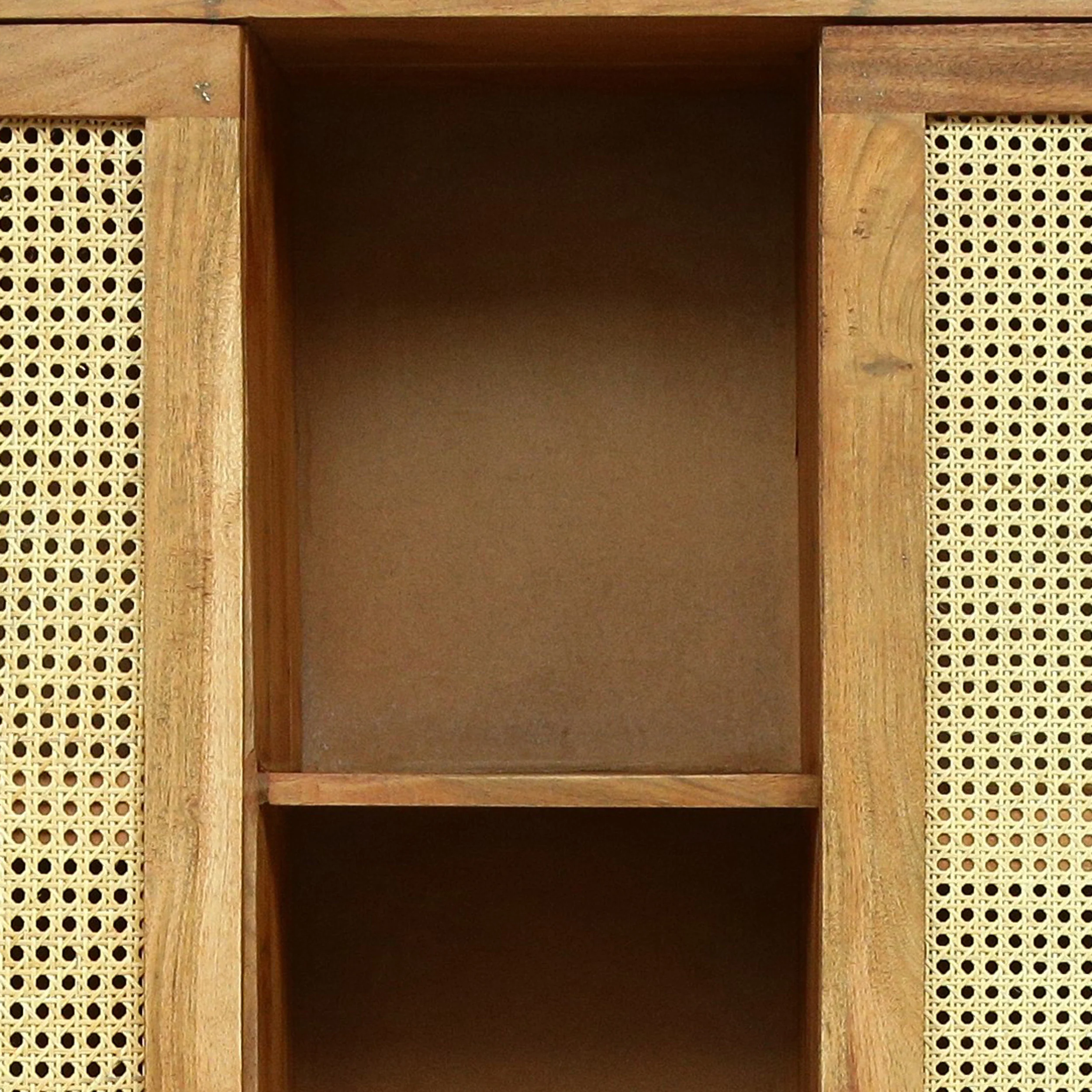 Malquin Handmade Acacia Wood and Cane 3 Shelf Bookcase, Natural - furnishings