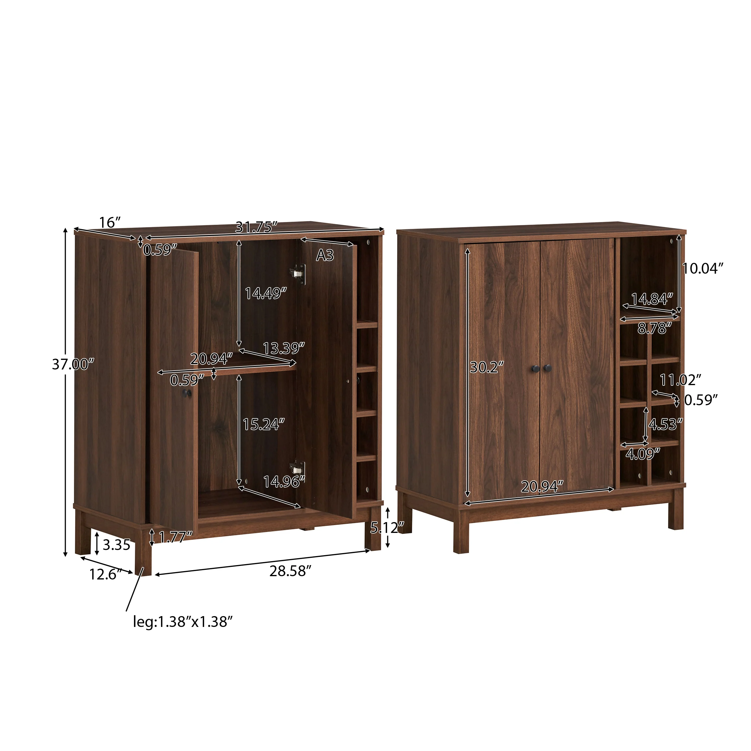 Hurlbut Mid Century Modern Wooden 8 Bottle Wine Cabinet, Walnut and Dark Brown - furnishings