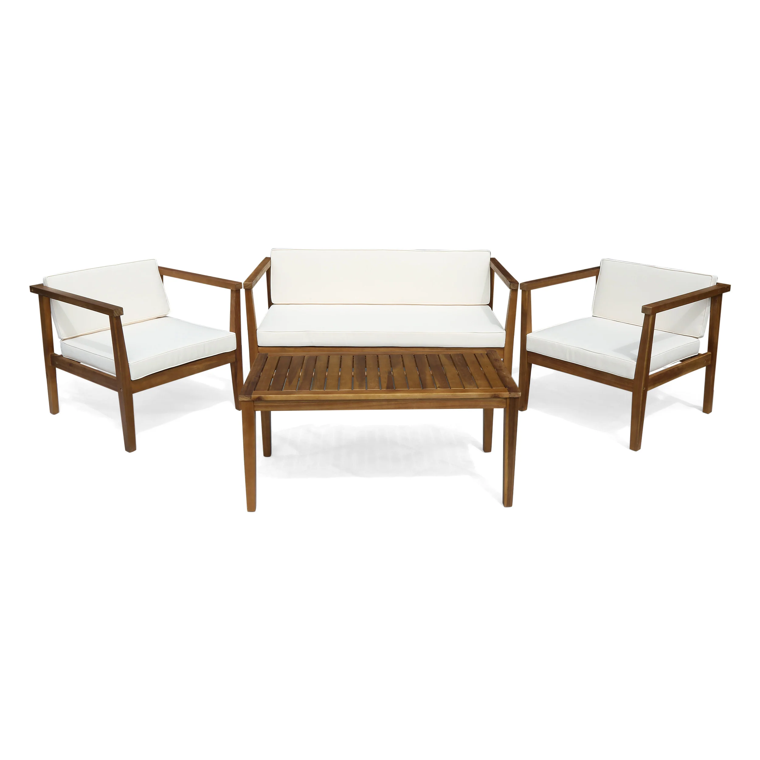 Maddox Outdoor 4-Seater Acacia Wood Chat Set with Coffee Table - furnishings