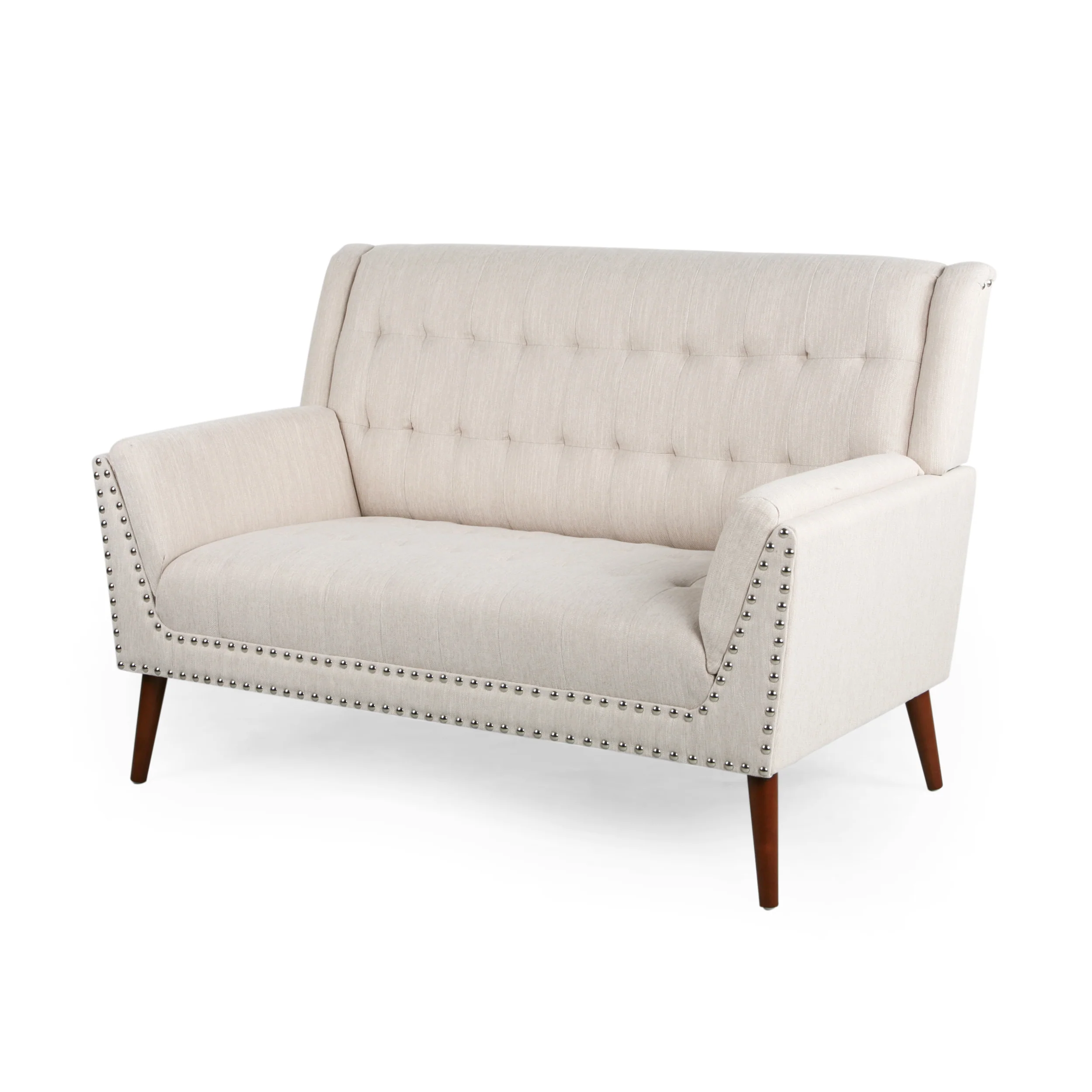 Marla Mid-Century Modern High Back Fabric Settee with Nailhead Trim - furnishings