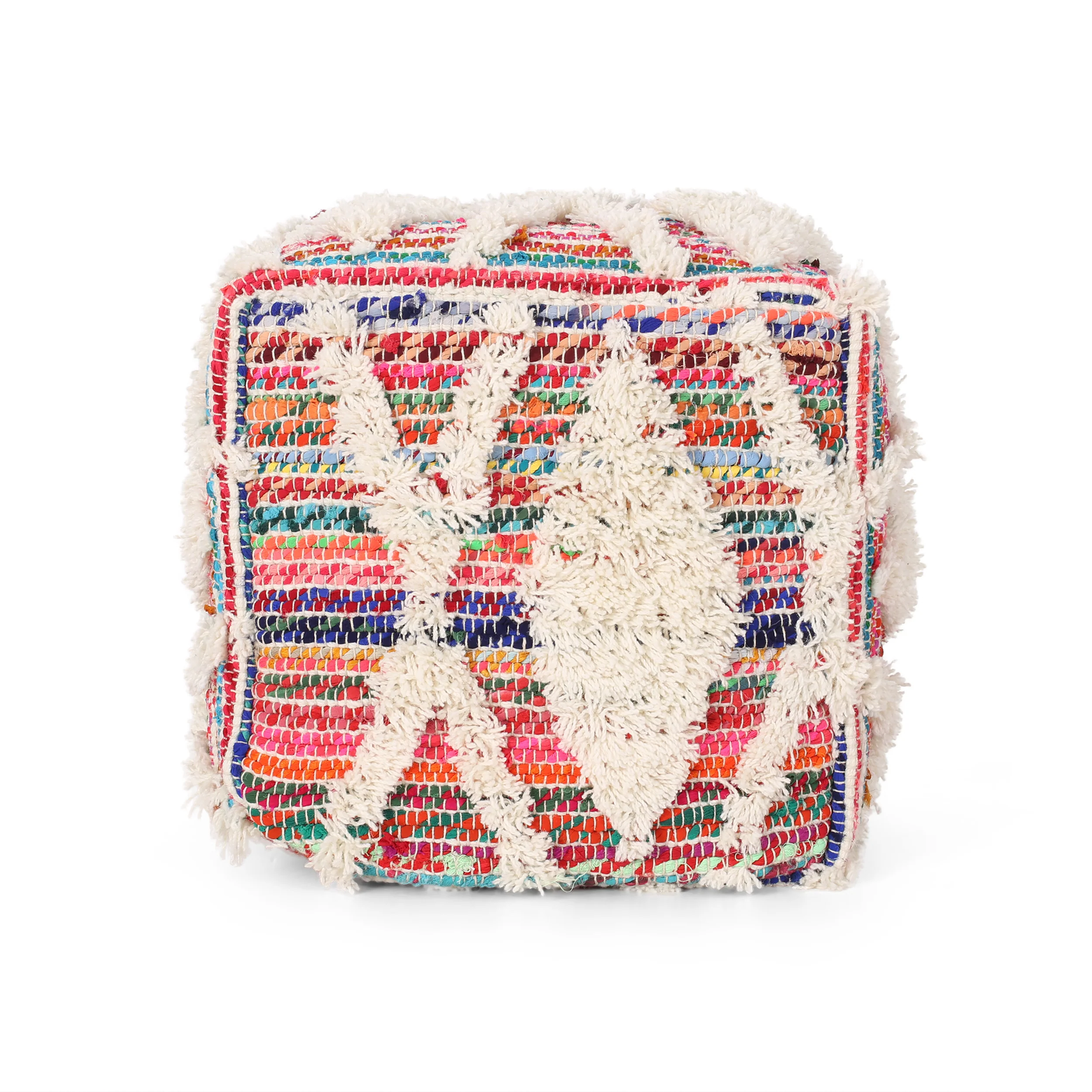 Etoney Boho Wool and Chindi Pouf - furnishings