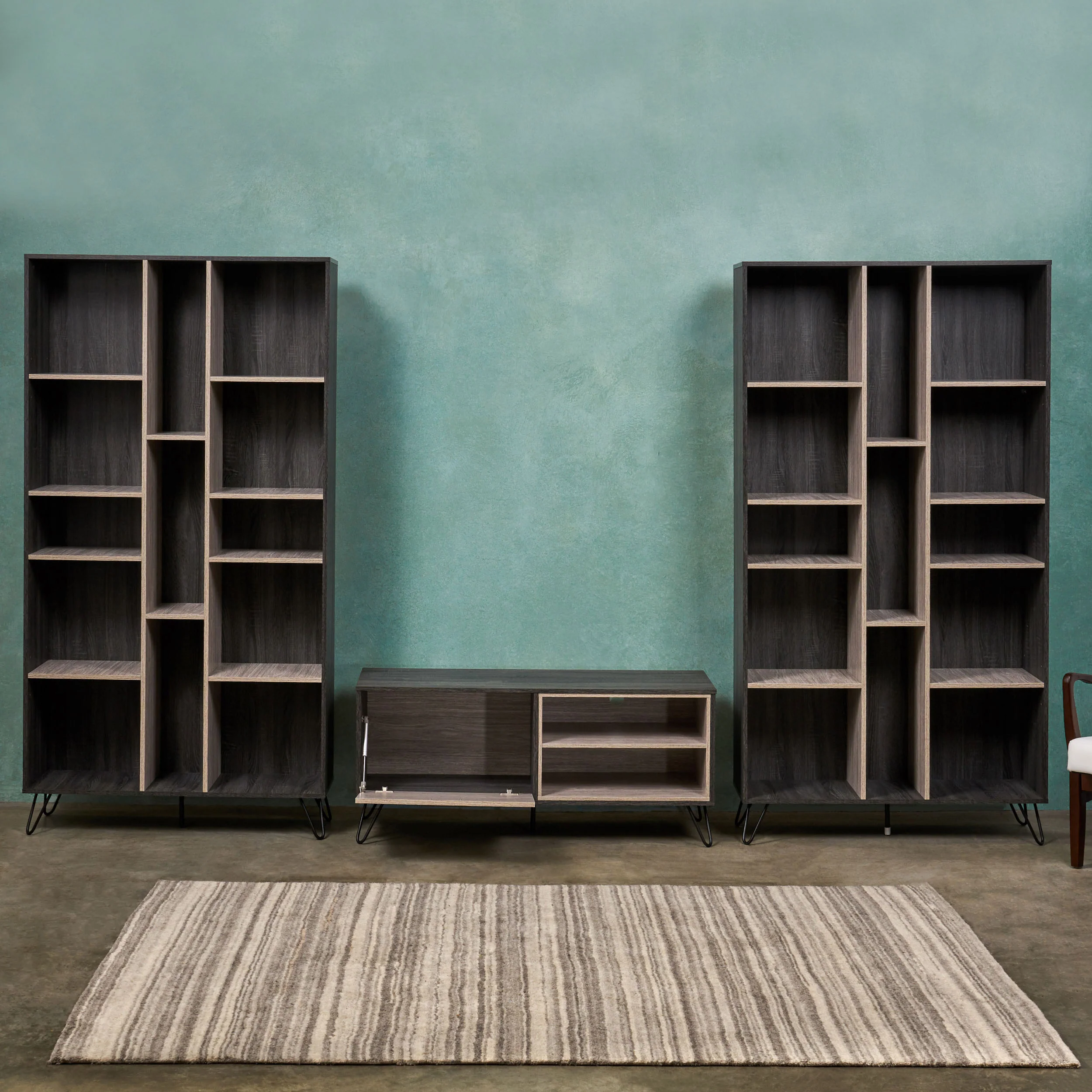 Esther Mid Century 3 Piece TV Stand & Bookcases Set - furnishings