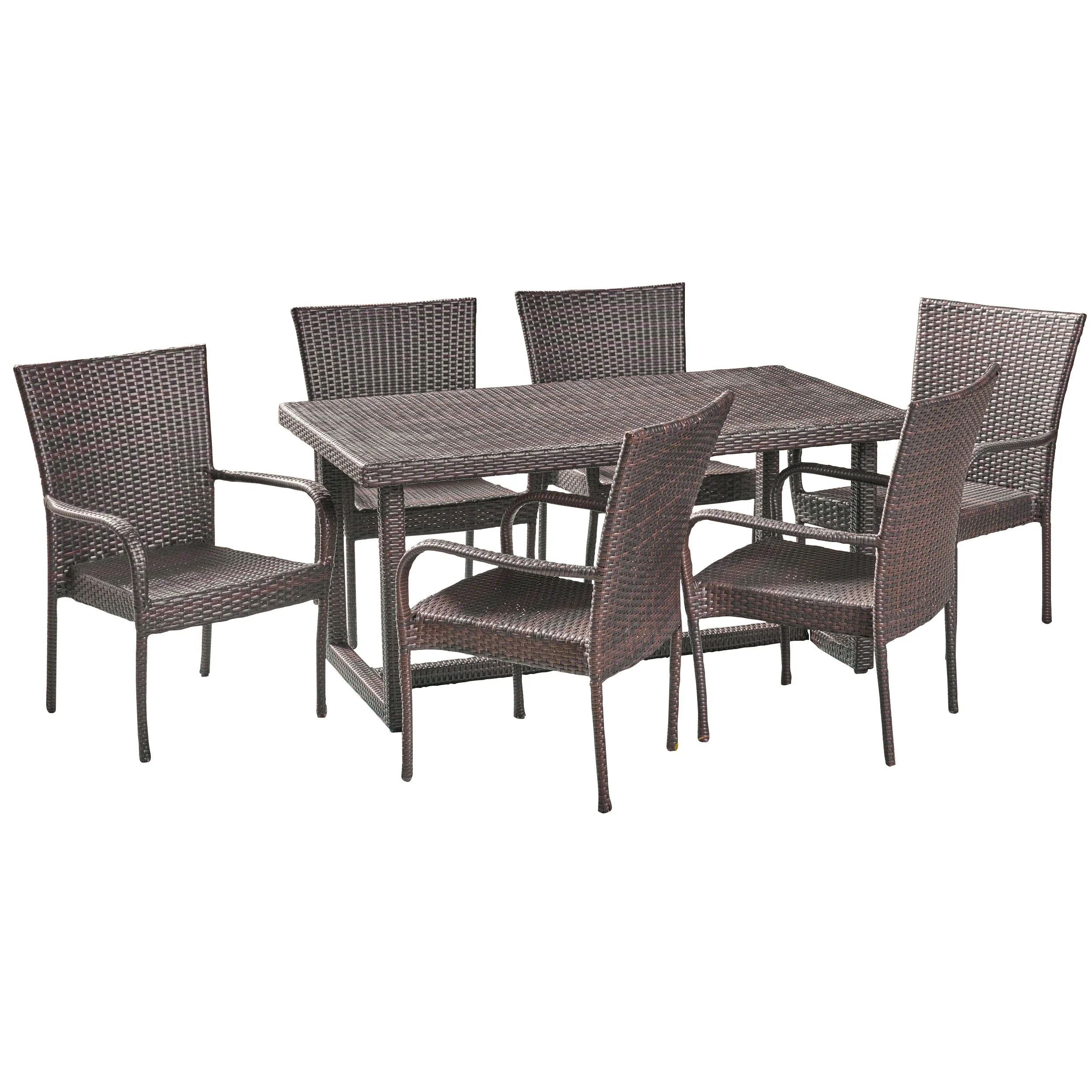Cain Outdoor Transitional 7-Piece Multi-Brown Wicker Dining Set - furnishings