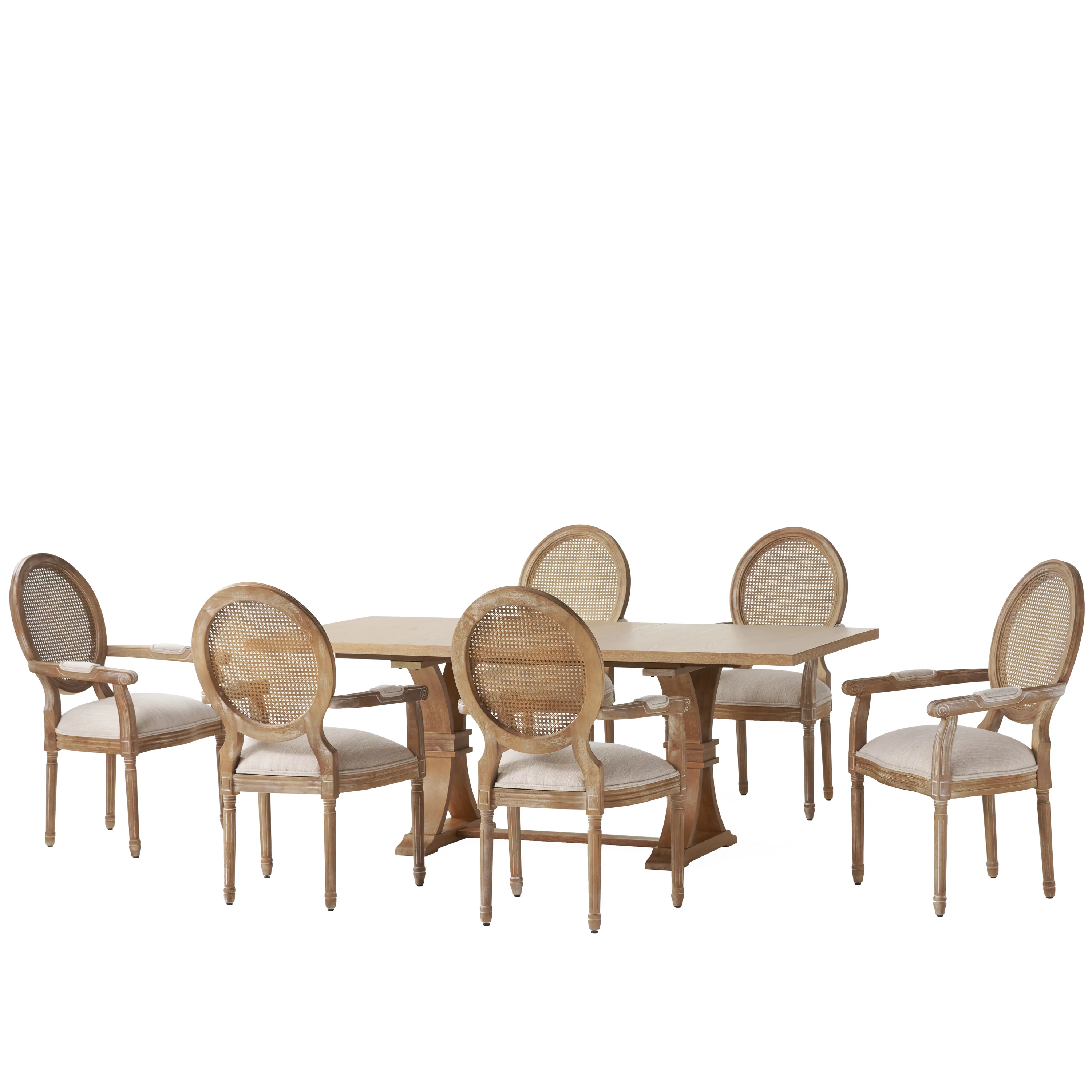 Ismay French Country Wood and Cane 7-Piece Expandable Dining Set - furnishings