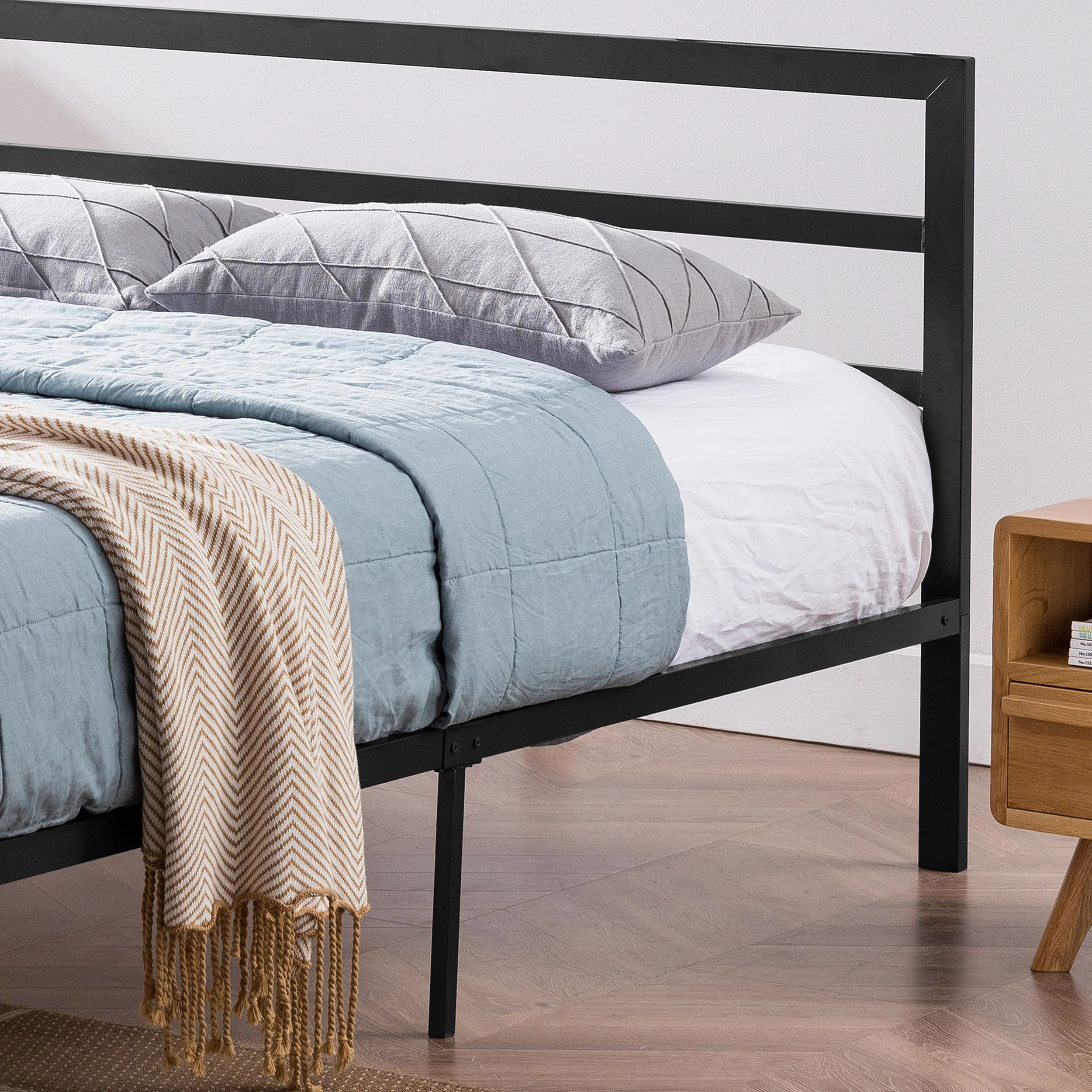 Jones Minimalistic Modern Slat Iron Queen-Size Bed Frame - furnishings