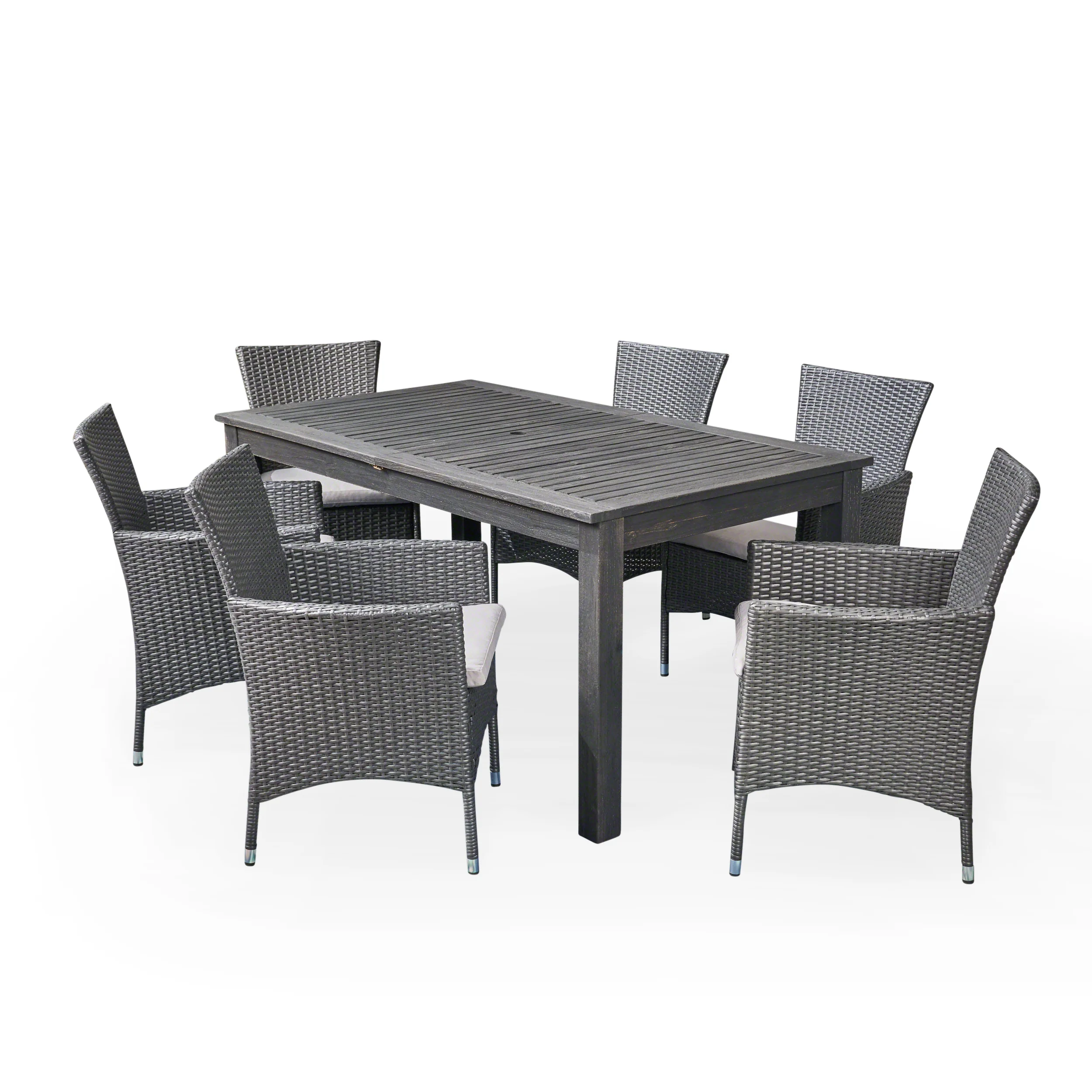 Saluda Outdoor Wood and Wicker Expandable Dining Set - furnishings