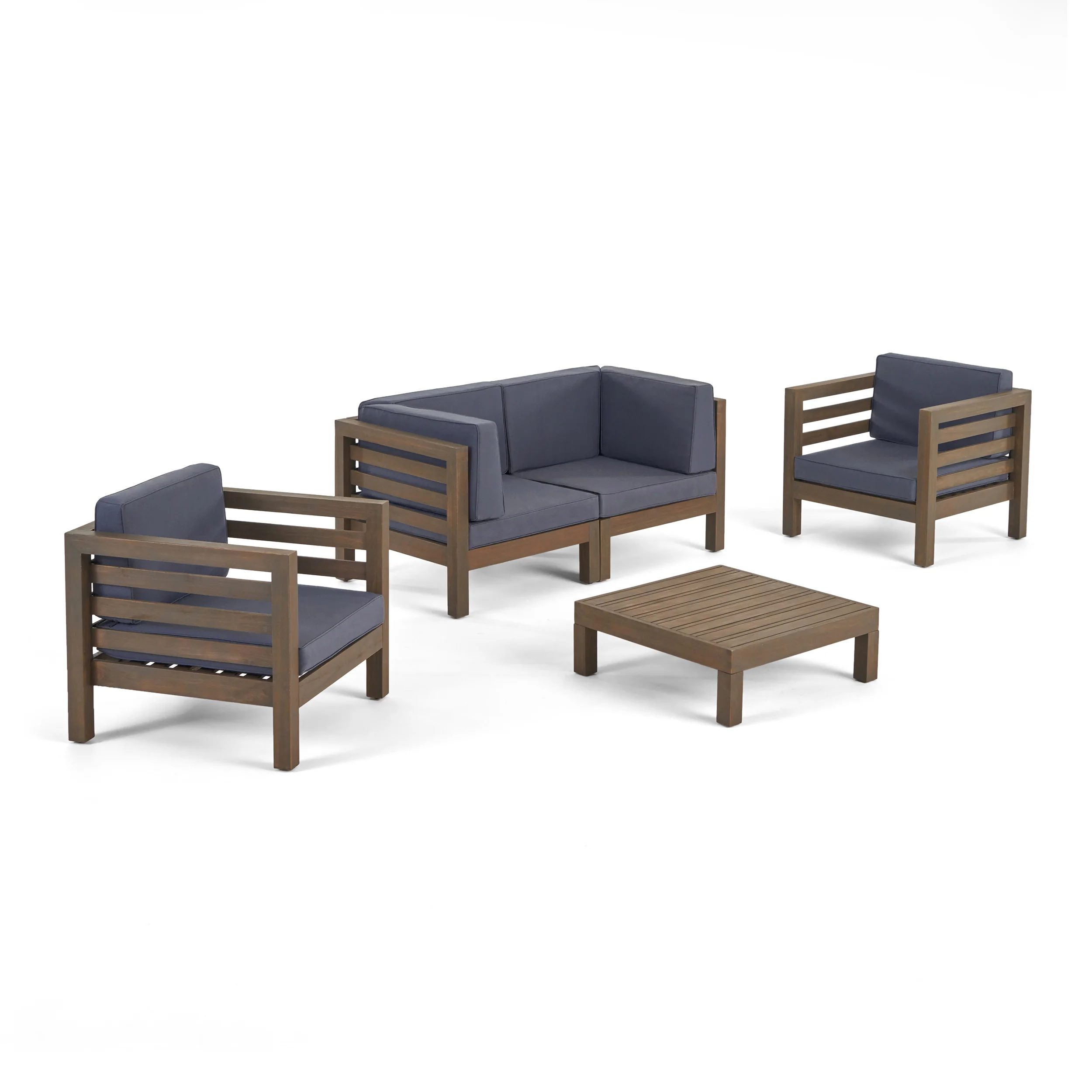 Emma Outdoor 4 Seater Acacia Wood Loveseat Chat Set - furnishings