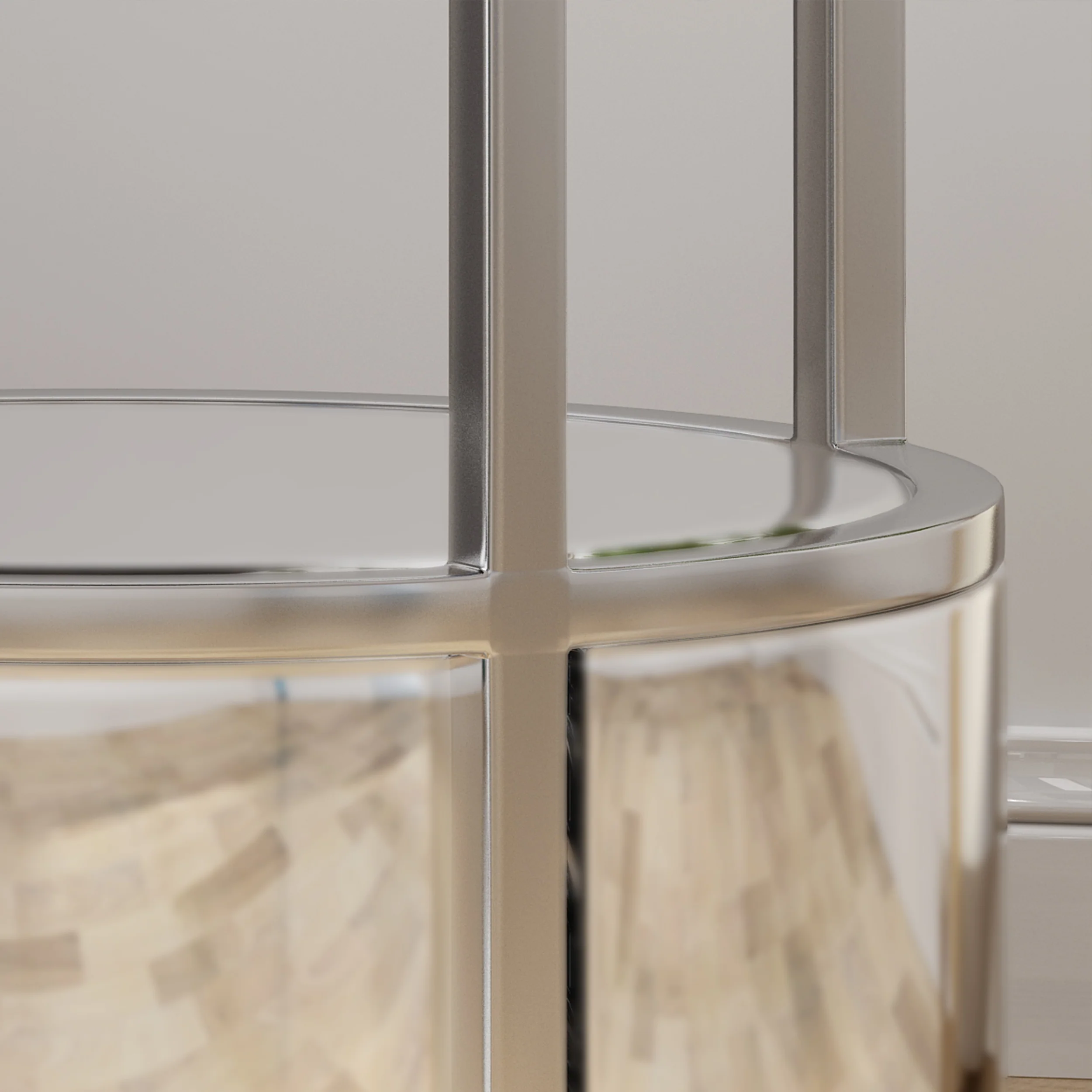 Celina Modern Round End Table with Tempered Glass Drawers and Stainless Steel Frame, Silver - furnishings